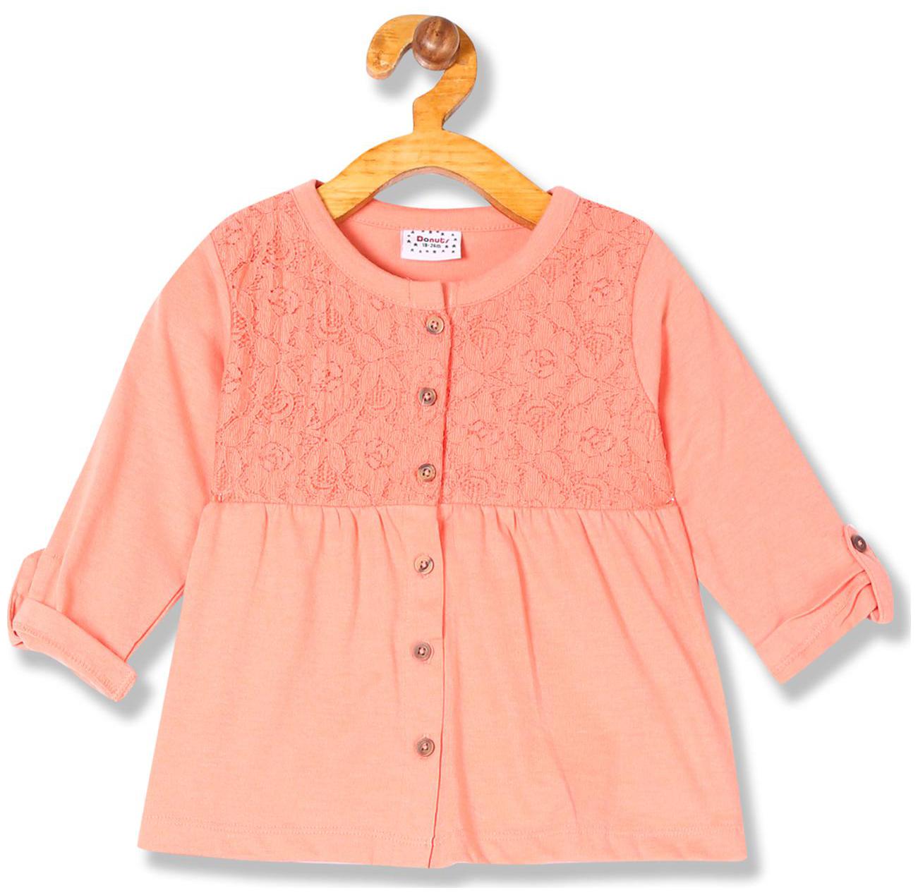 

Donuts Cotton blend Self design Top for Baby Girl - Orange
