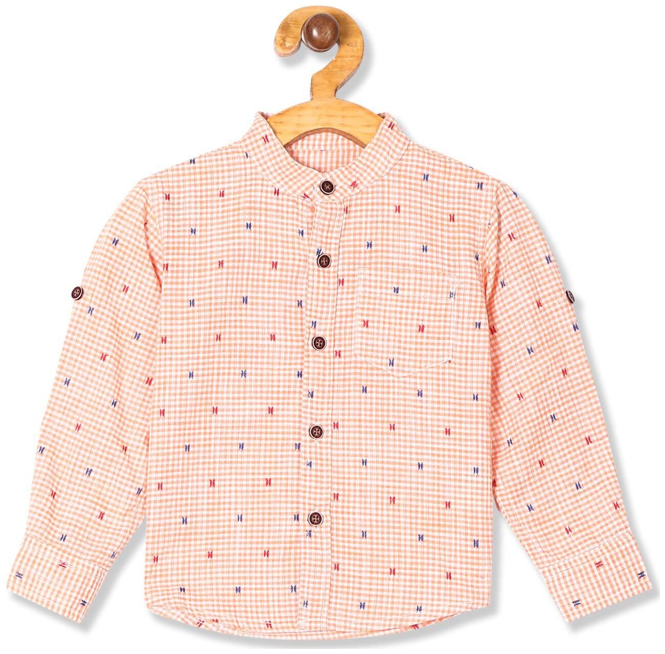 

Donuts Cotton Checked Shirt for Baby Boy - Orange