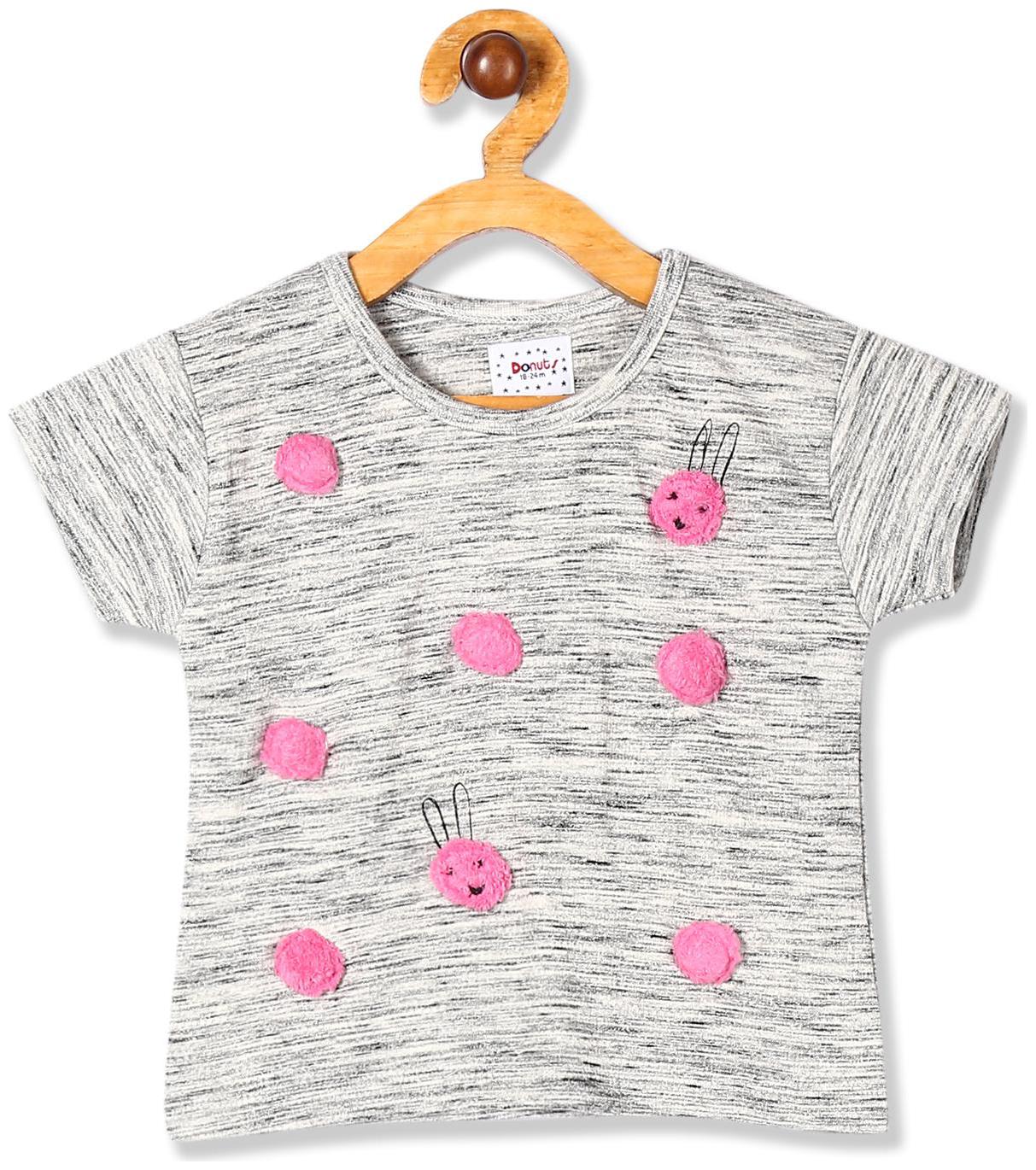 

Donuts Cotton Solid T shirt for Baby Girl - Grey
