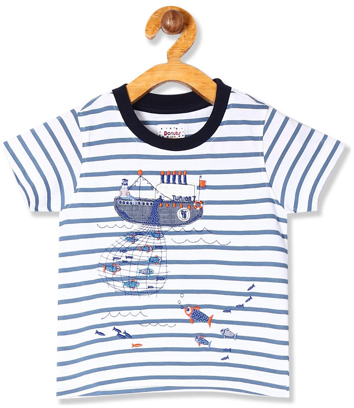 

Donuts Cotton Striped T shirt for Baby Boy - White