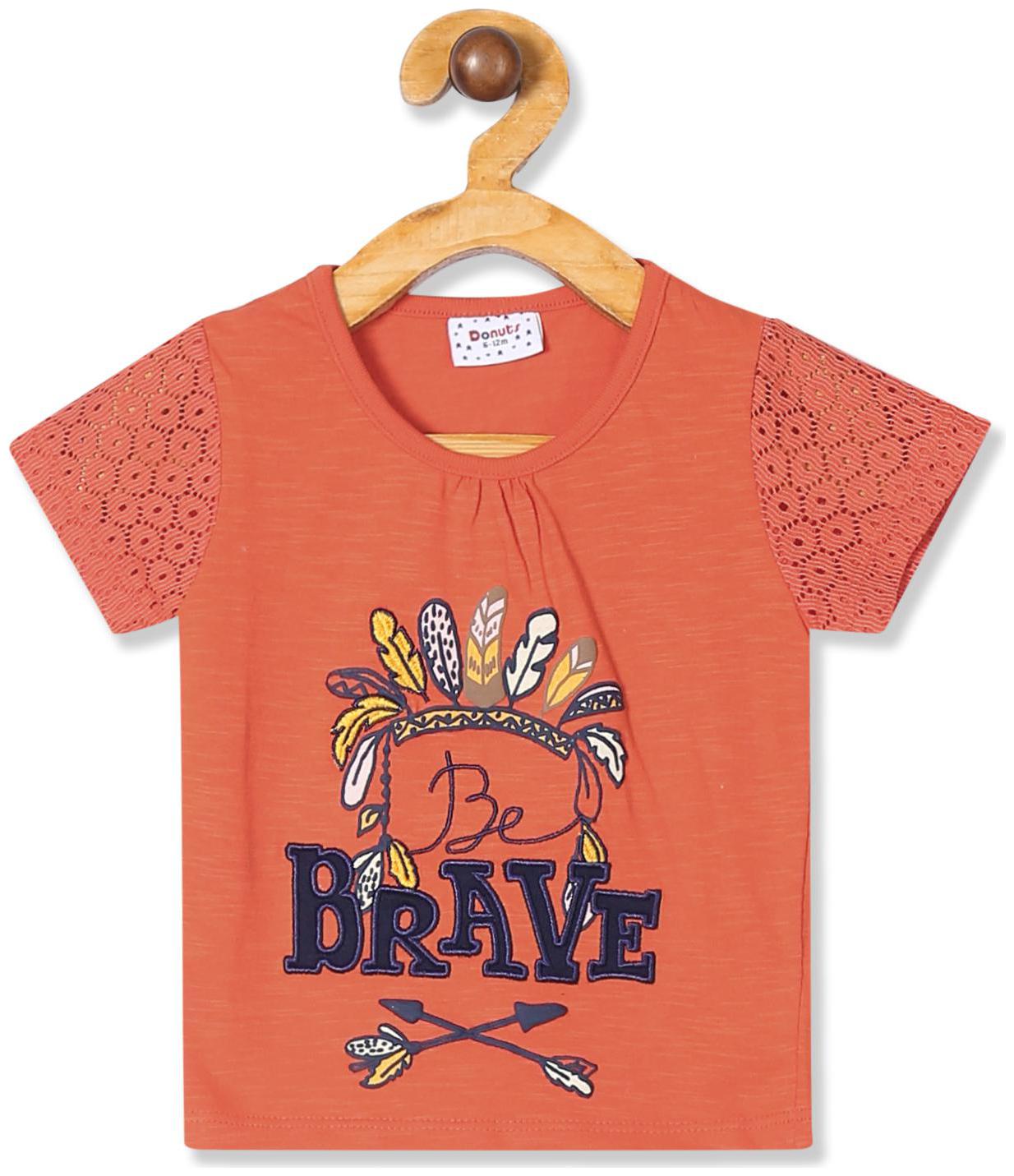 

Donuts Cotton Self design T shirt for Baby Girl - Orange