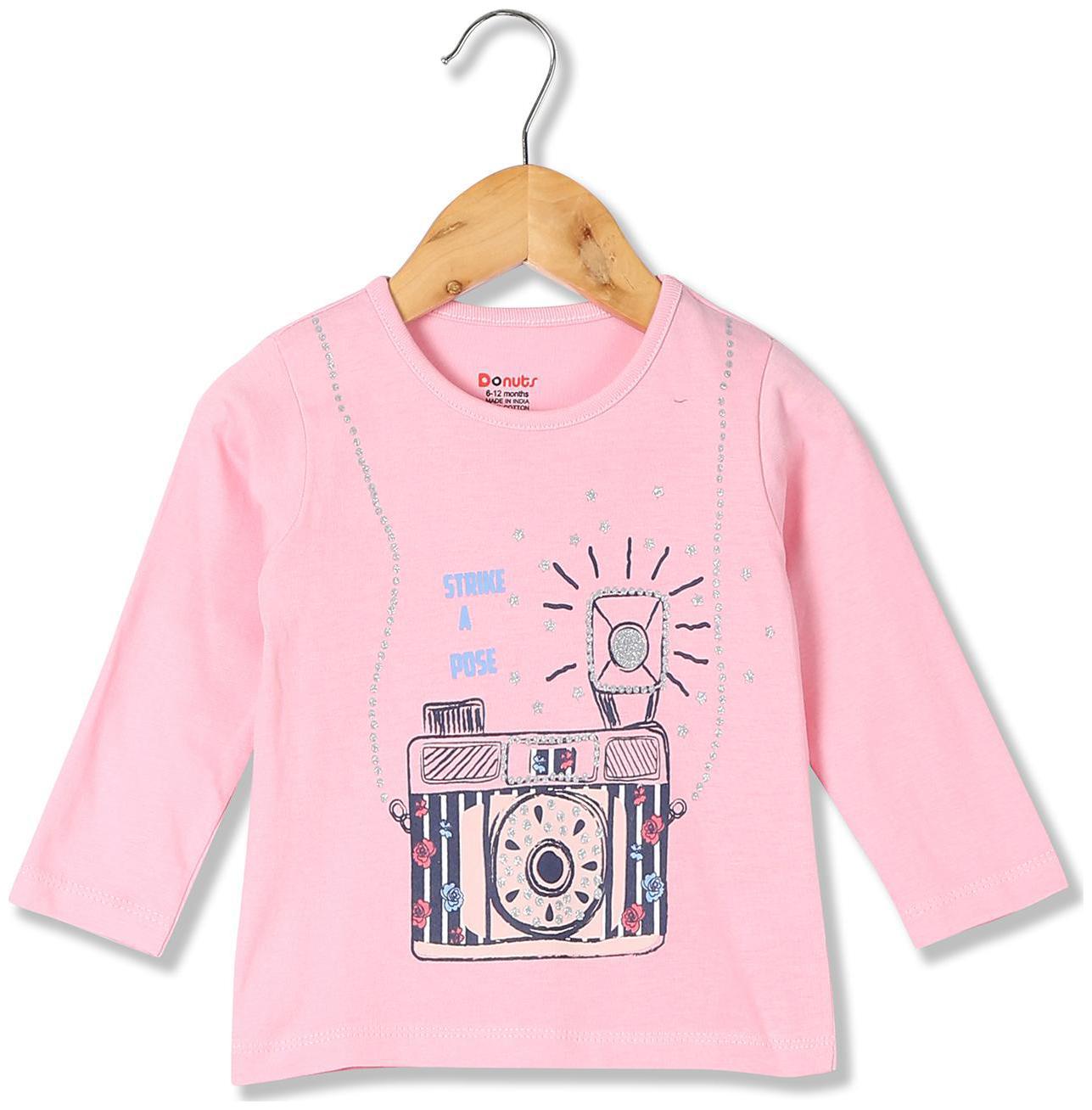 

Donuts Cotton Printed T shirt for Baby Girl - Pink