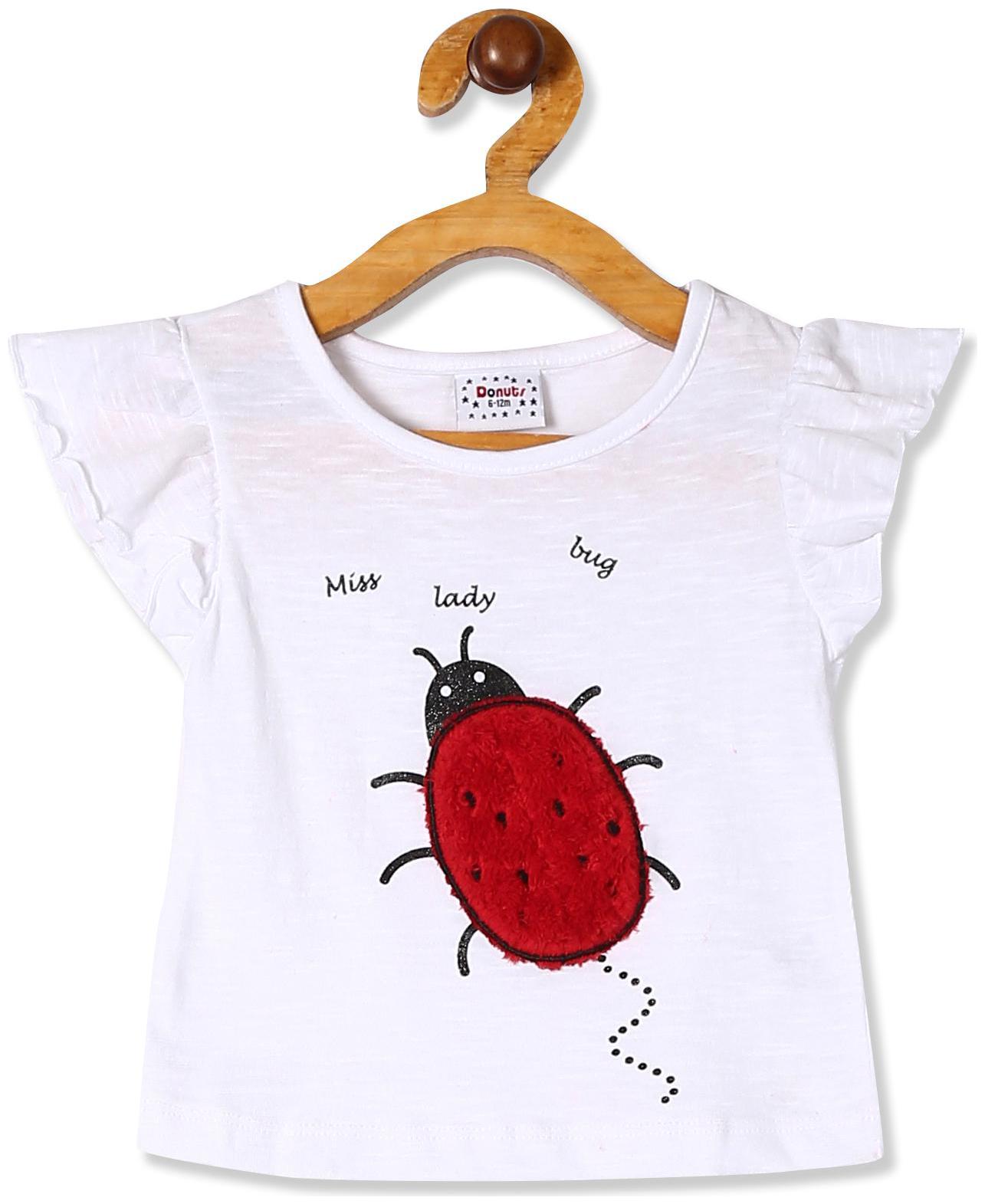 

Donuts Cotton Self design Top for Baby Girl - White