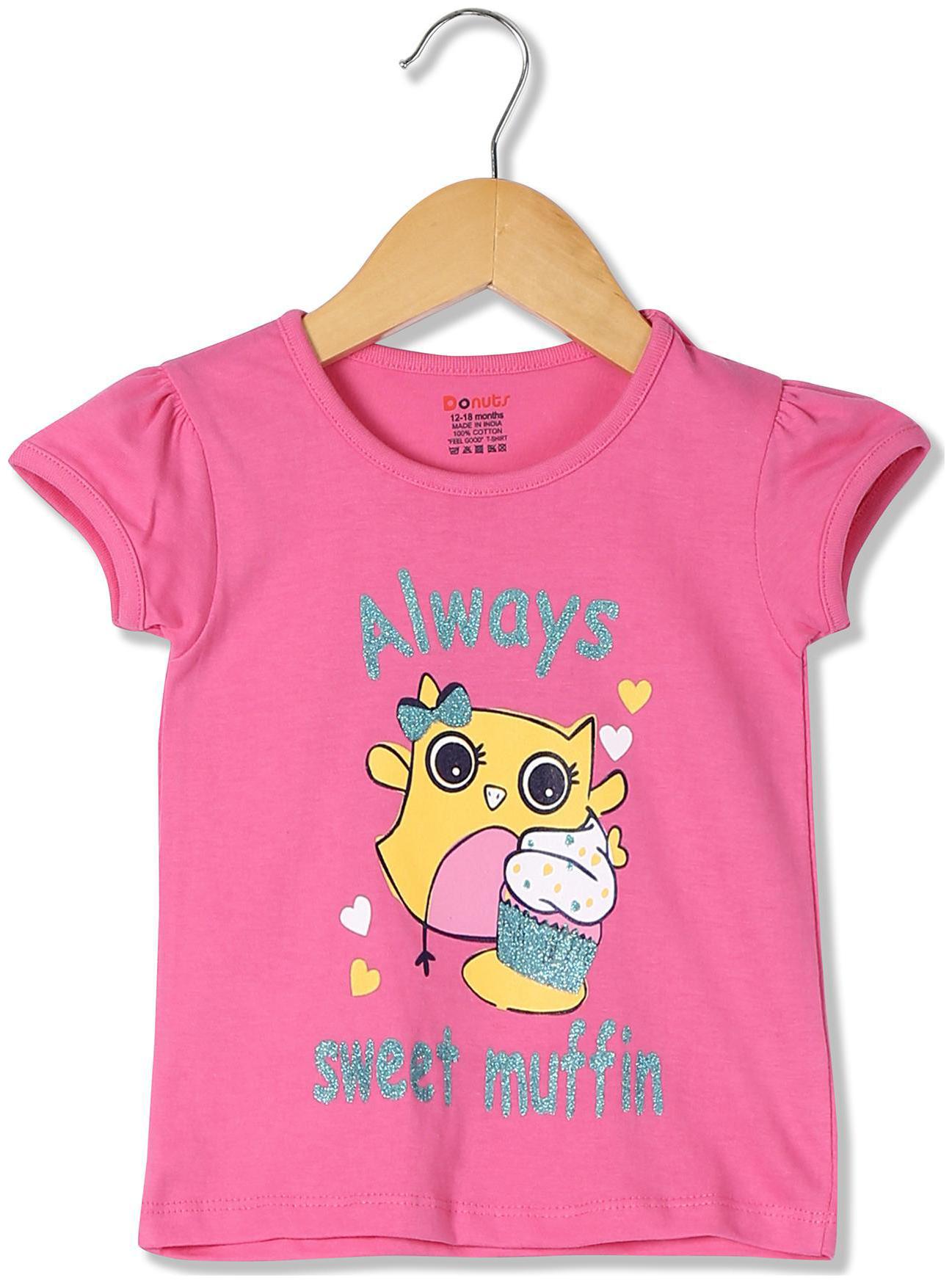 

Donuts Cotton Printed T shirt for Baby Girl - Pink