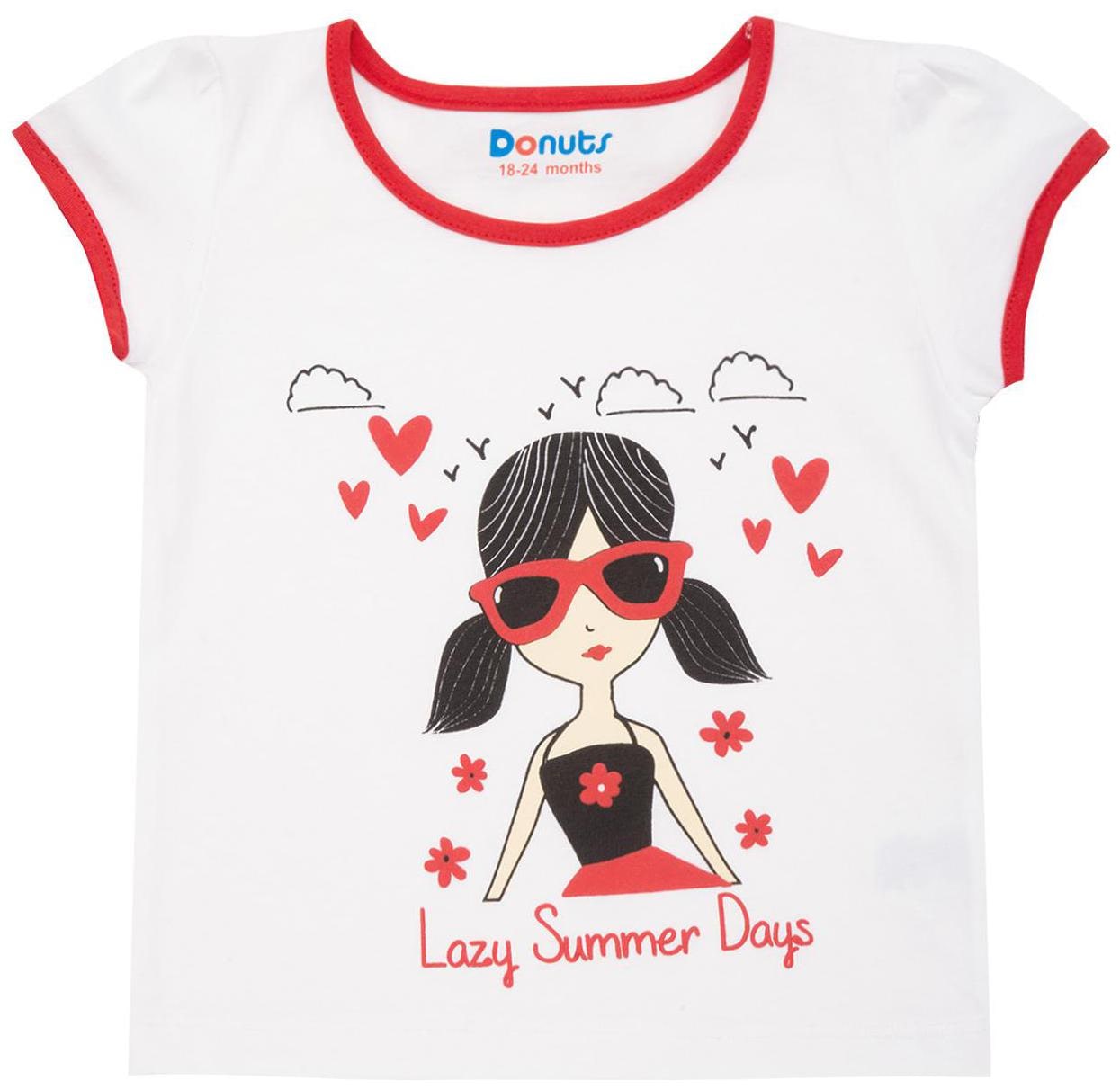 

Donuts Cotton Printed T shirt for Baby Girl - White