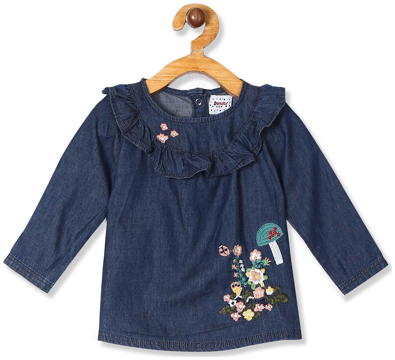 

Donuts Cotton Self design Top for Baby Girl - Blue