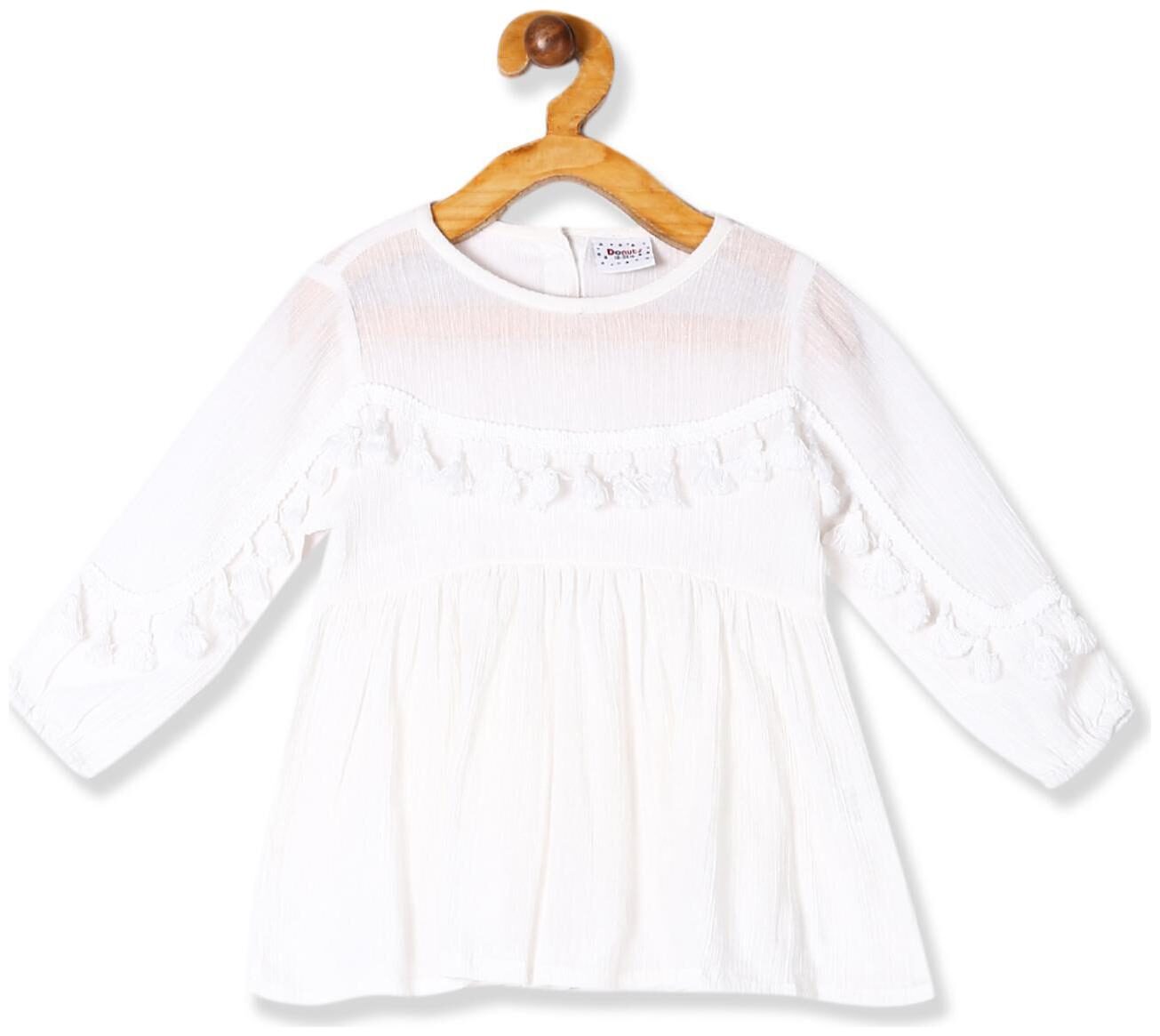 

Donuts Cotton Solid Top for Baby Girl - White