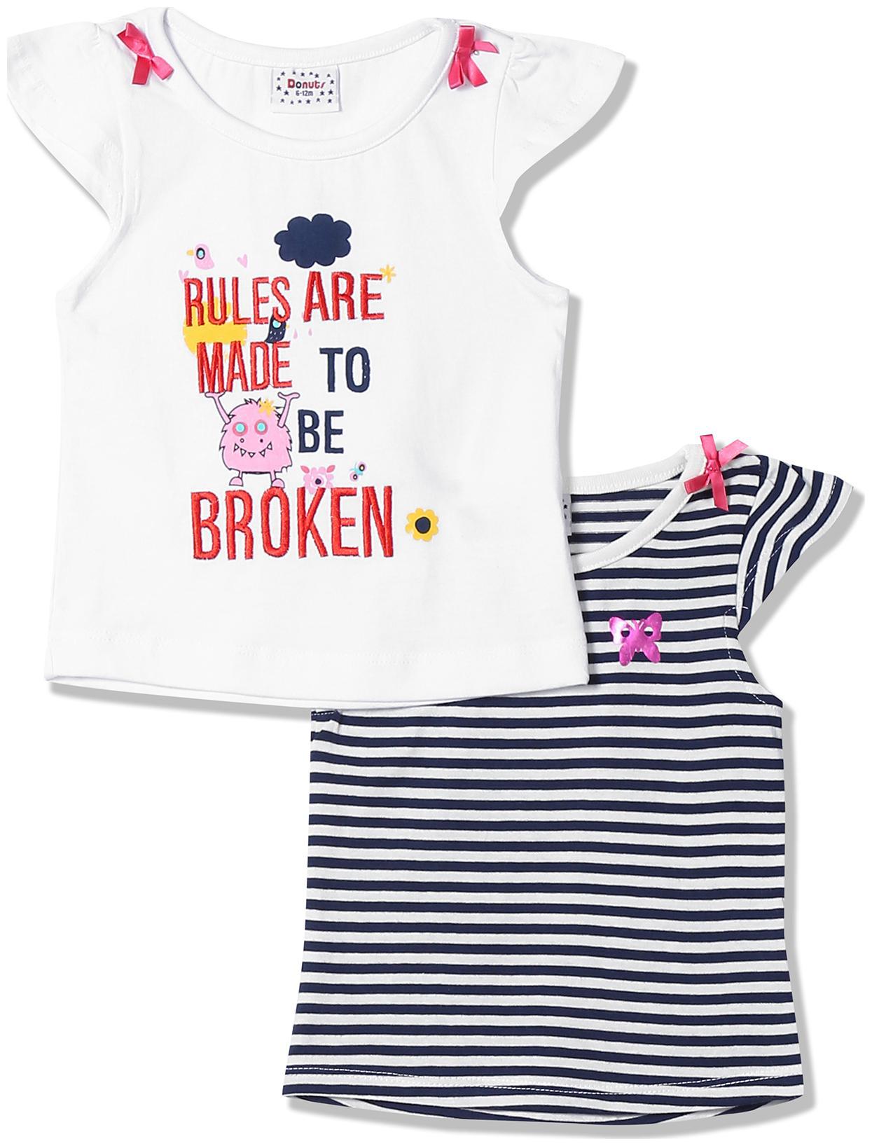

Donuts Cotton Striped Top for Baby Girl - Multi