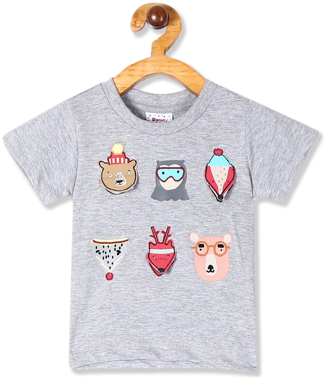 

Donuts Cotton Self design T shirt for Baby Boy - Grey