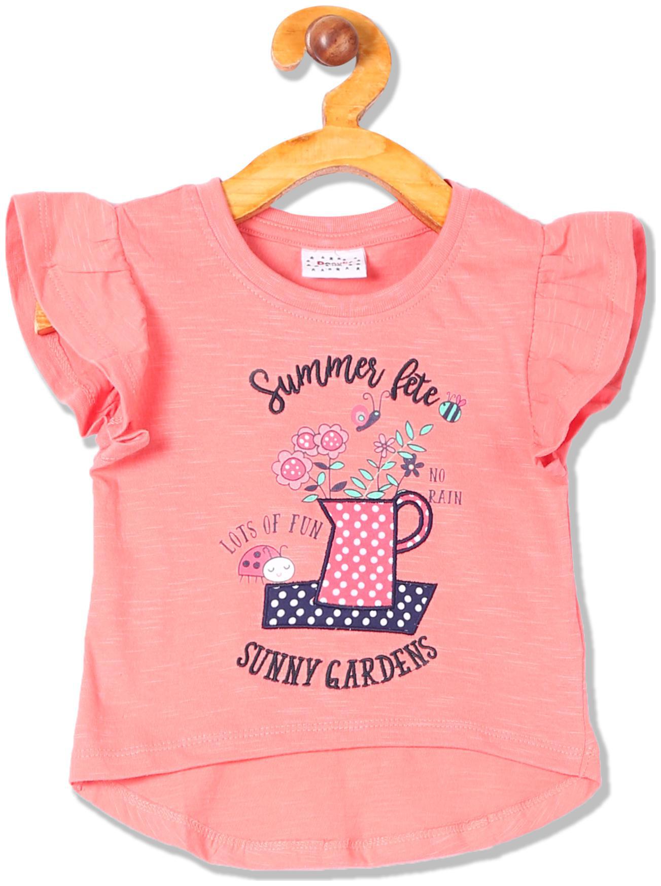 

Donuts Cotton Self design Top for Baby Girl - Pink