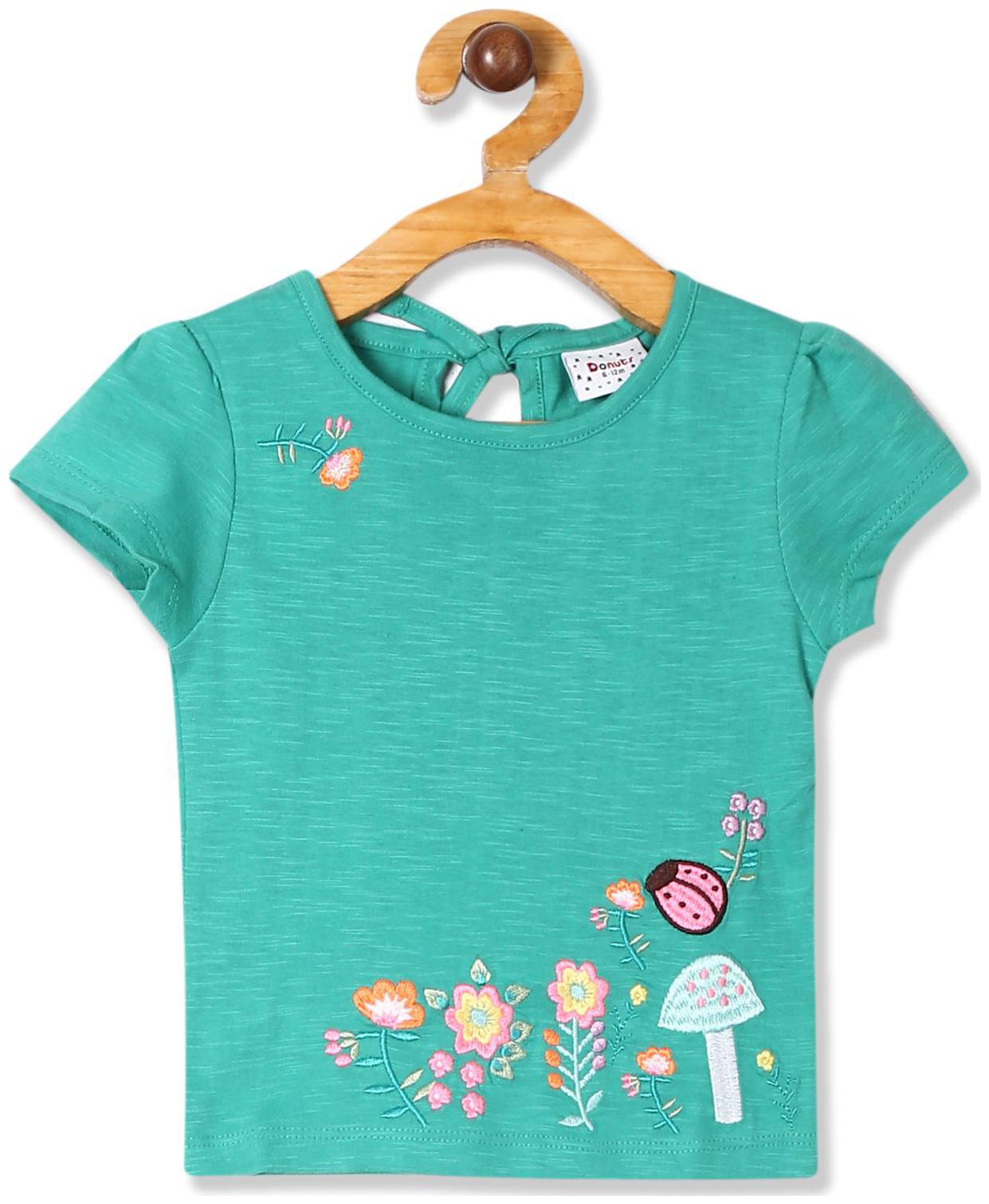 

Donuts Cotton Self design Top for Baby Girl - Green