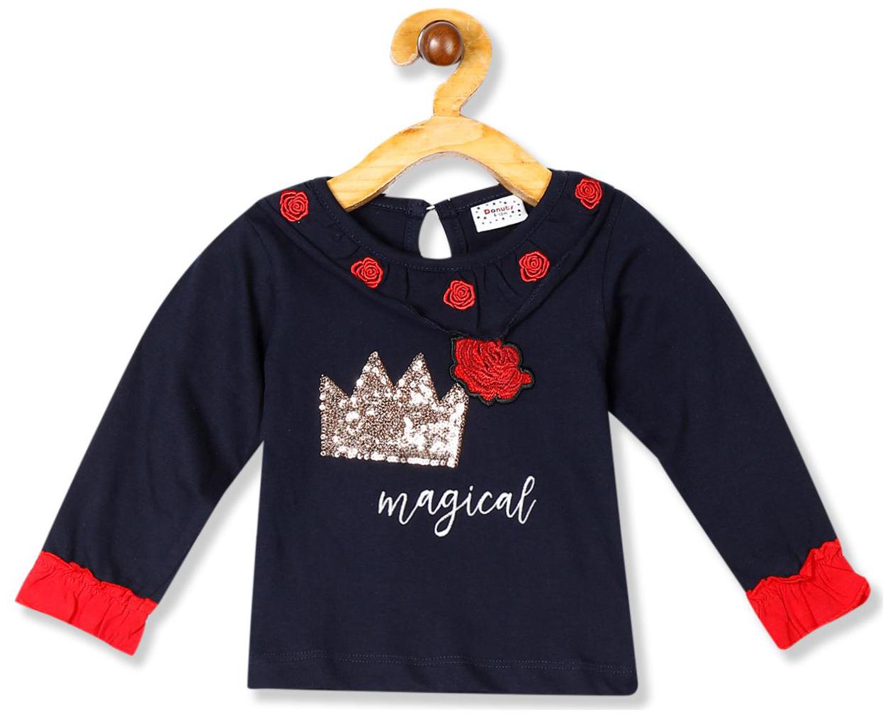 

Donuts Cotton Self design Top for Baby Girl - Blue