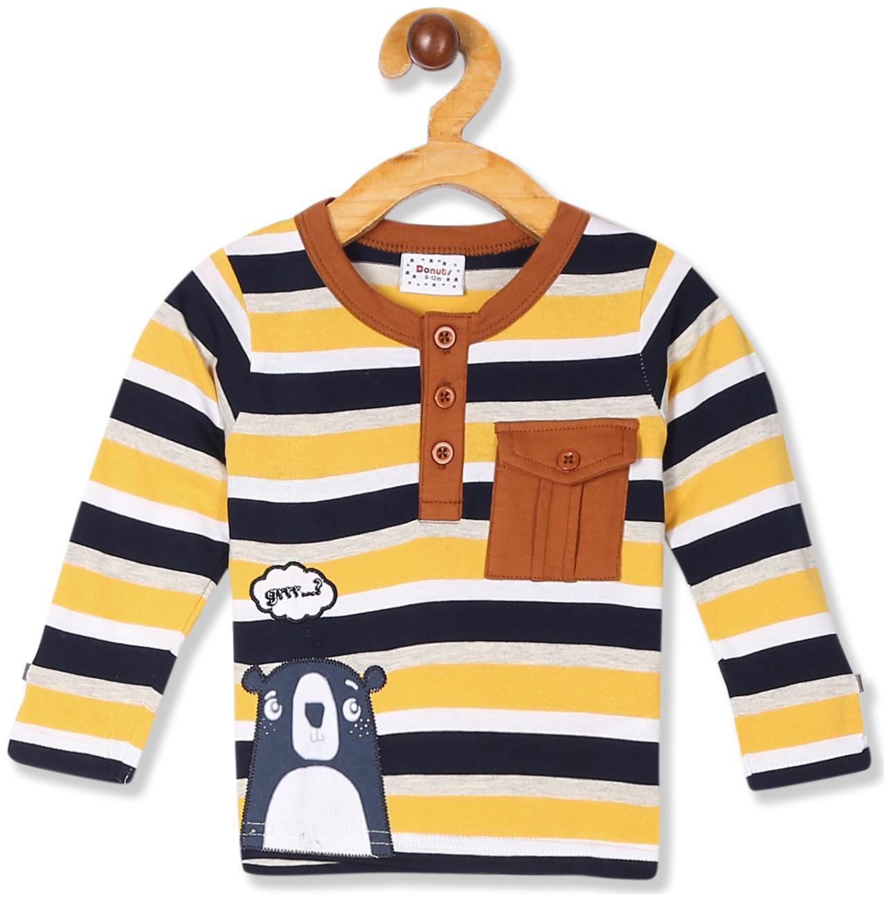 

Donuts Cotton Striped T shirt for Baby Boy - Yellow