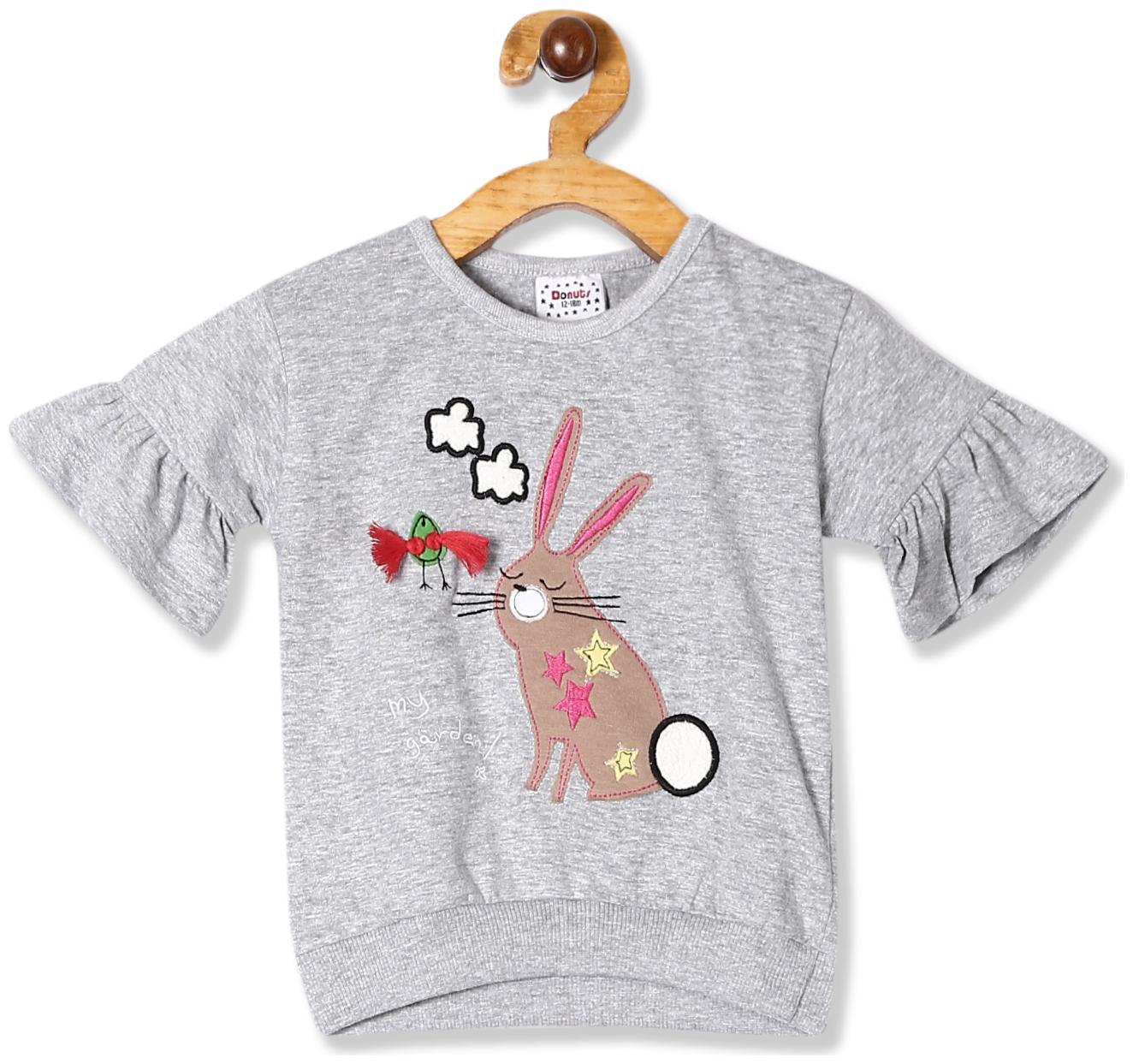 

Donuts Cotton Self design Top for Baby Girl - Grey