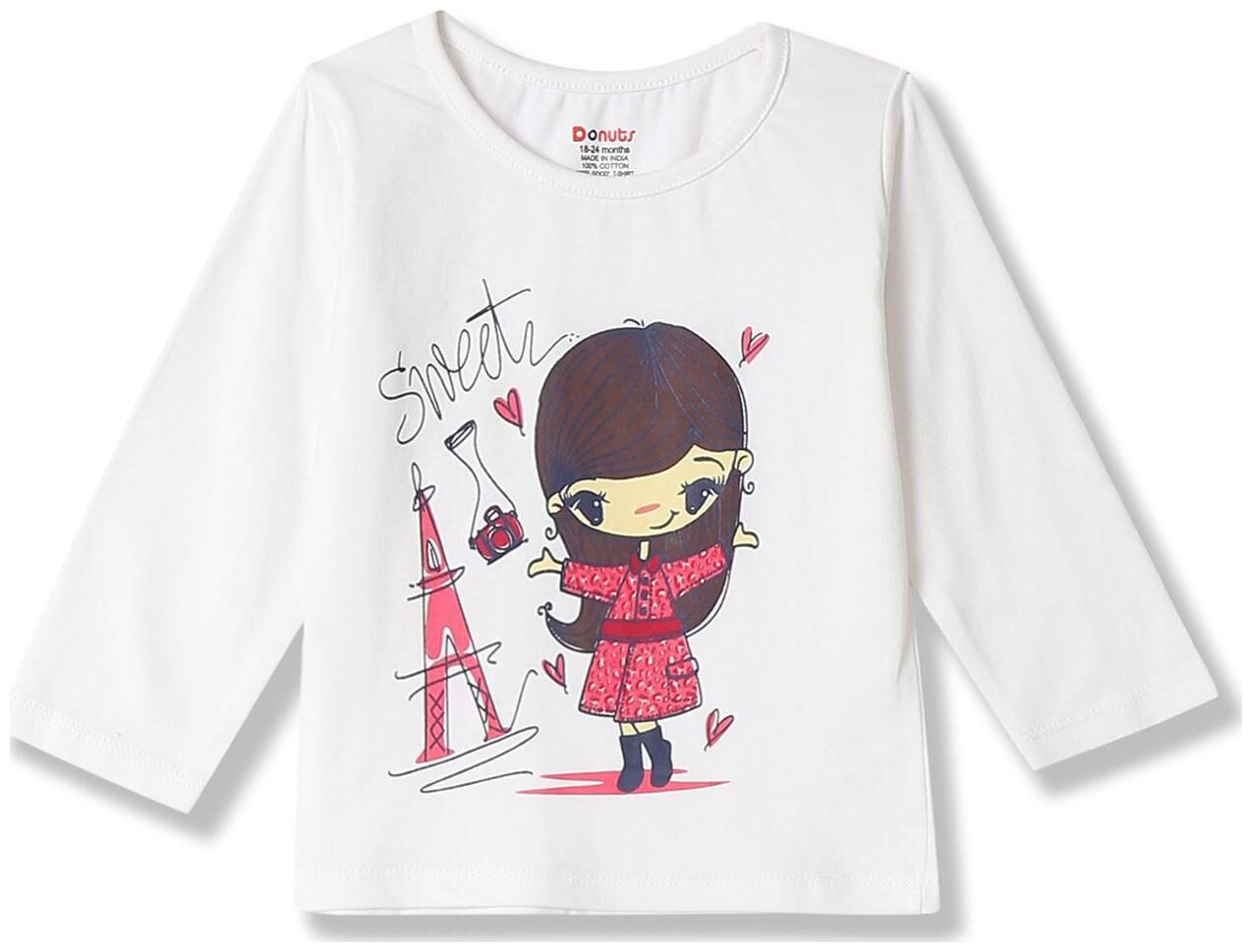 

Donuts Cotton Printed T shirt for Baby Girl - White