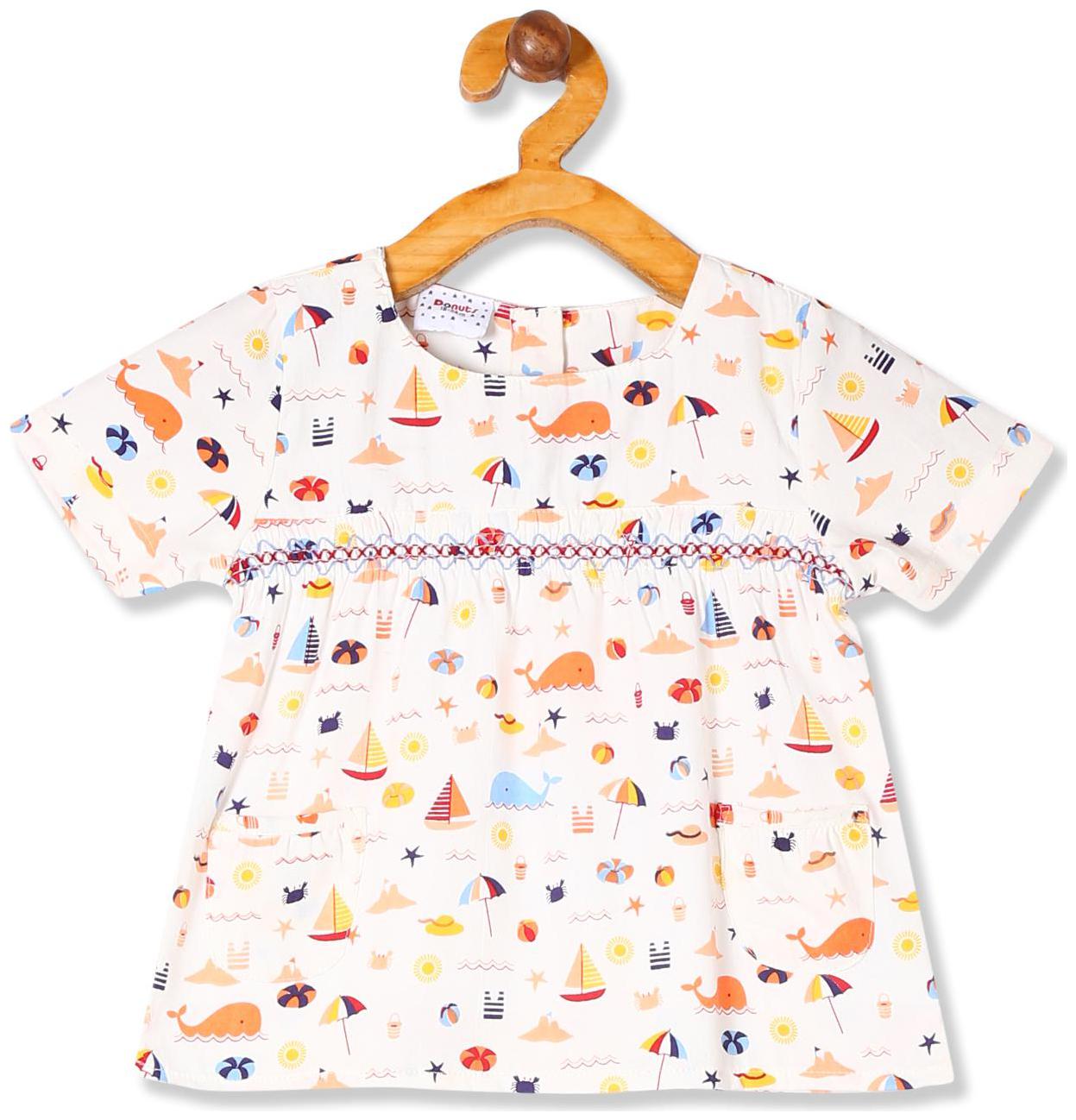 

Donuts Polyester Printed Top for Baby Girl - White