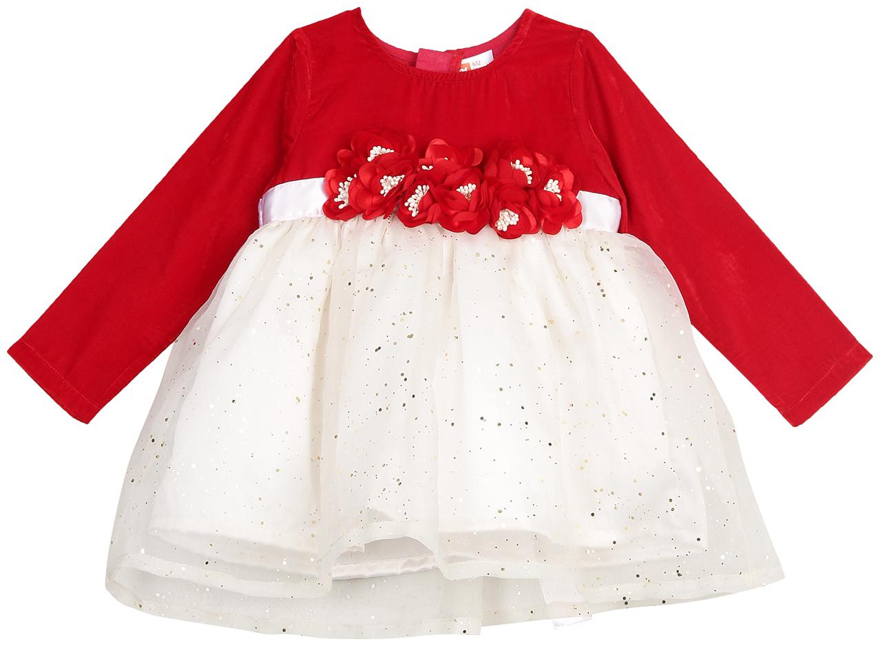 

612 League Baby girl Cotton Printed Princess frock - Red
