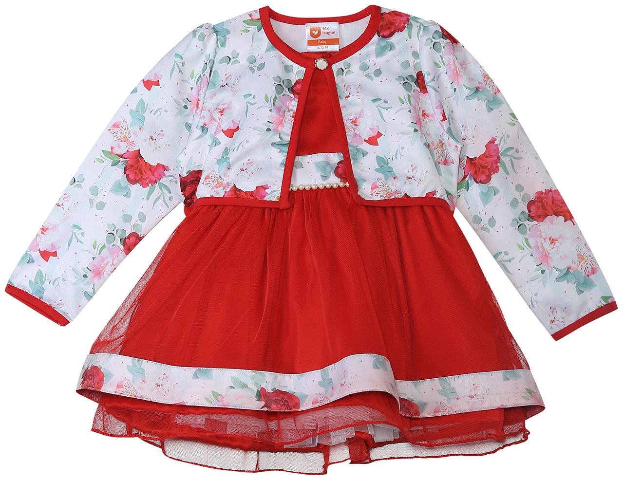 

612 League Baby girl Cotton Printed Princess frock - White