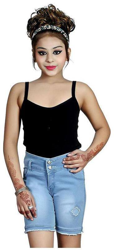 Elendra jeans Girl Denim Solid Denim shorts - Blue