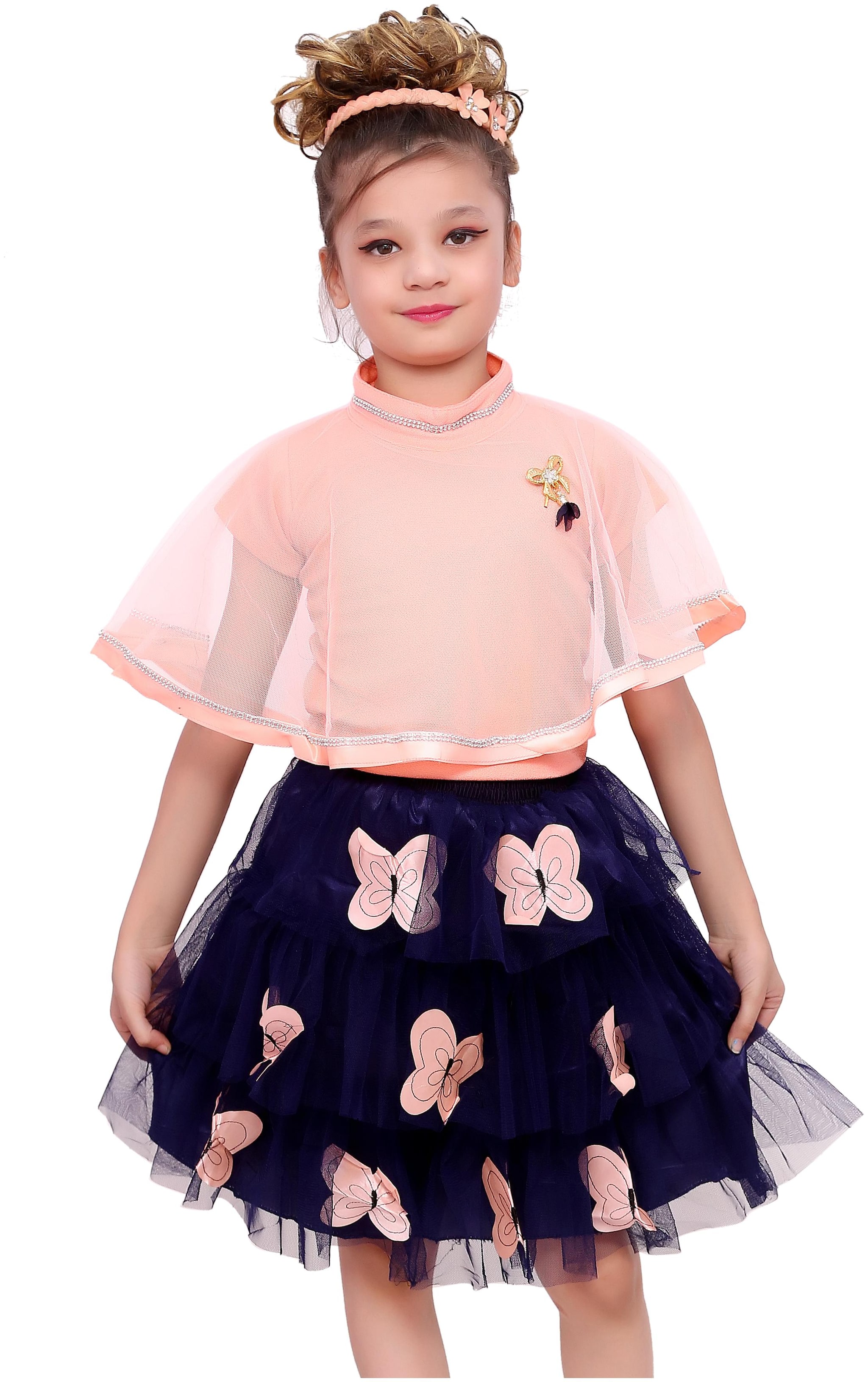 

Elendra jeans Girl Net Top Bottom Set - Orange Blue