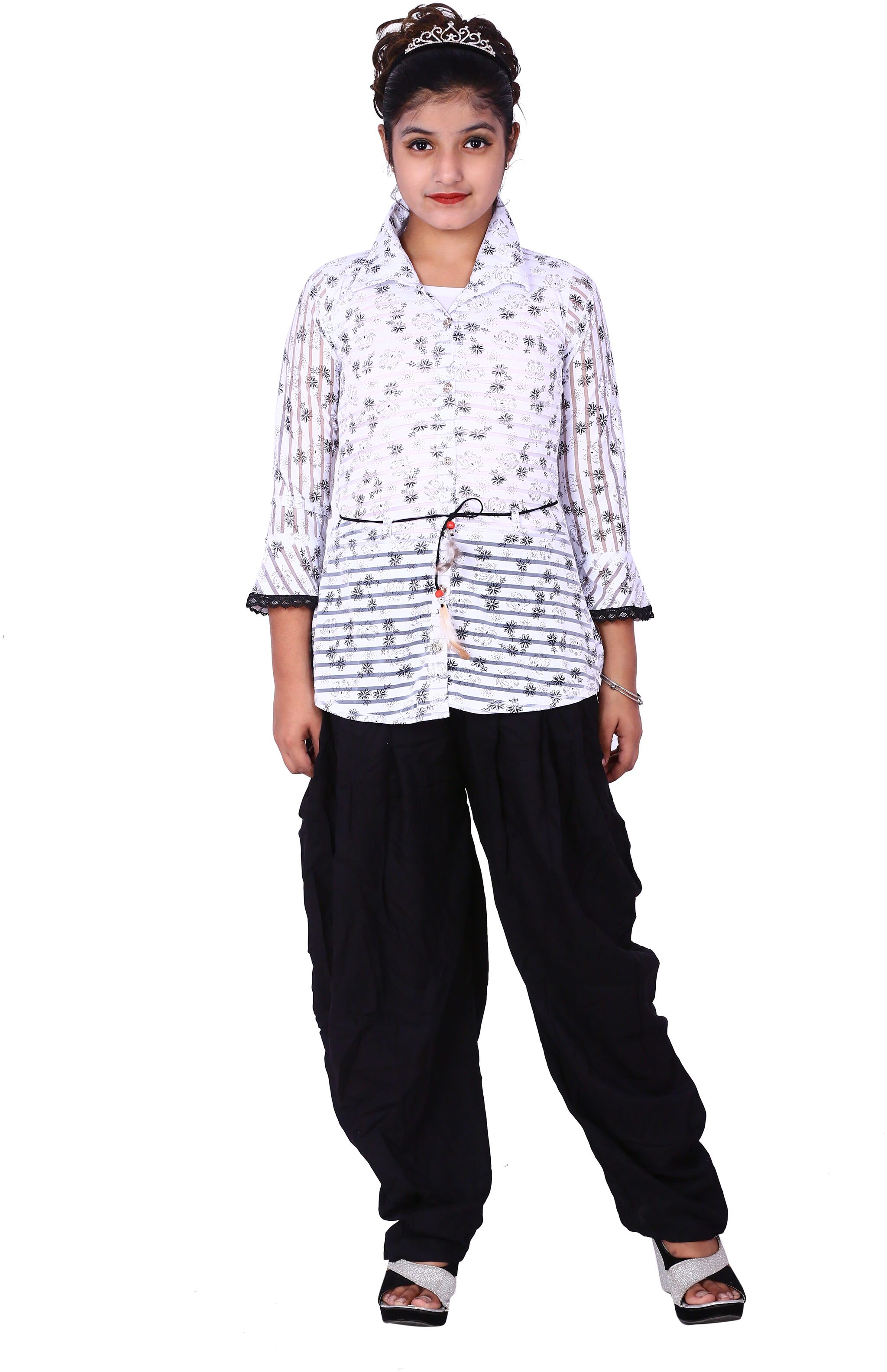 

Elendra jeans Girl Rayon Top Bottom Set - Black White