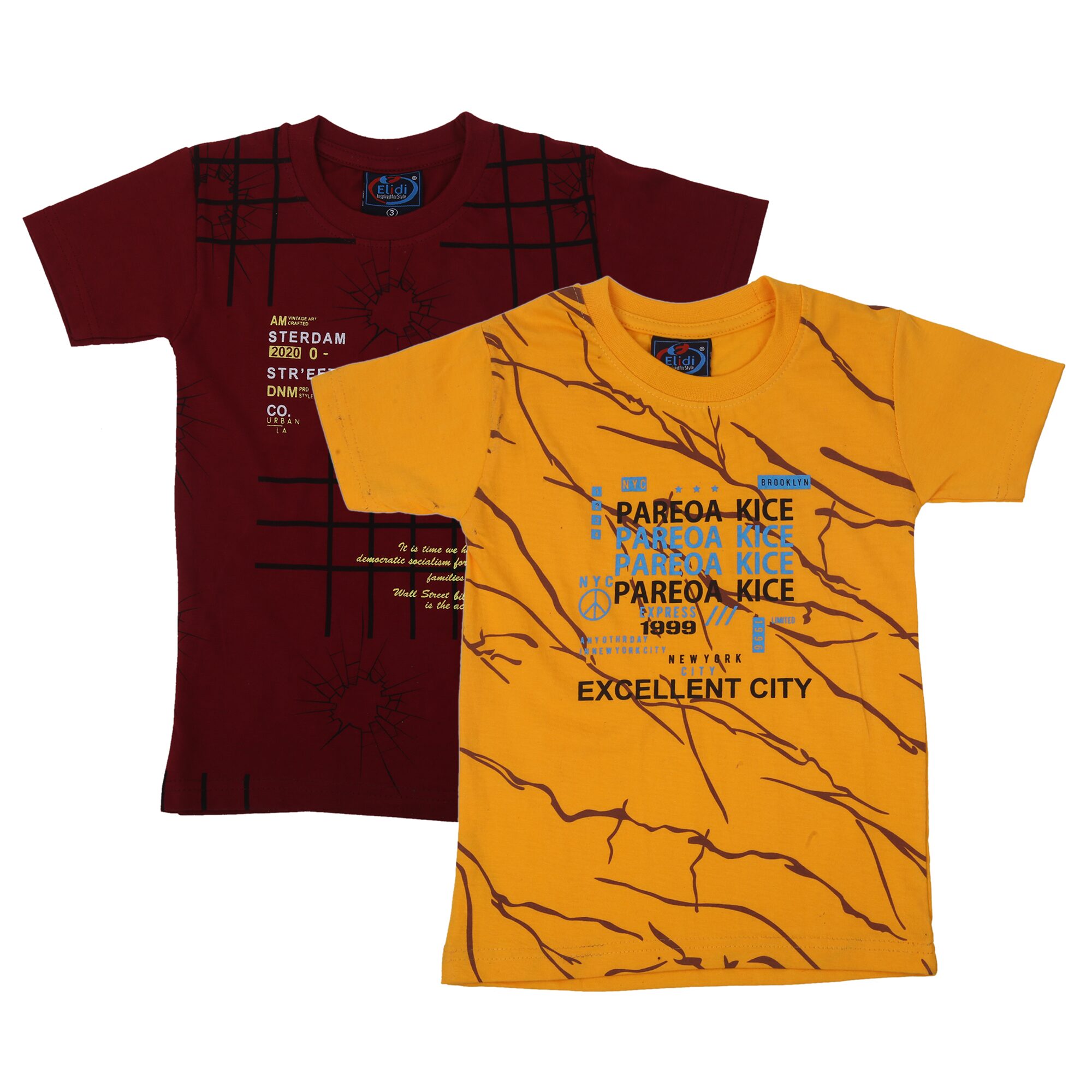 

ELIDI Boy Cotton blend Printed T-shirt - Yellow Maroon