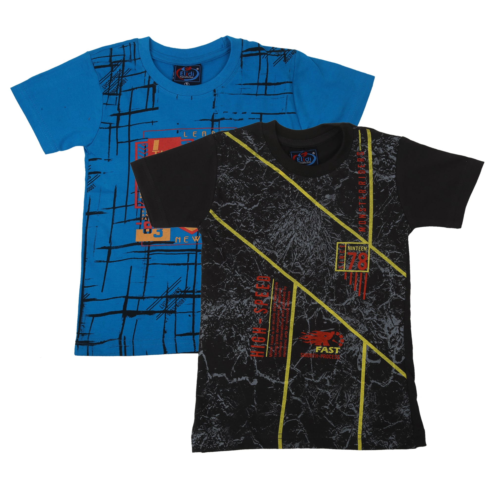

ELIDI Boy Cotton blend Printed T-shirt - Blue Black