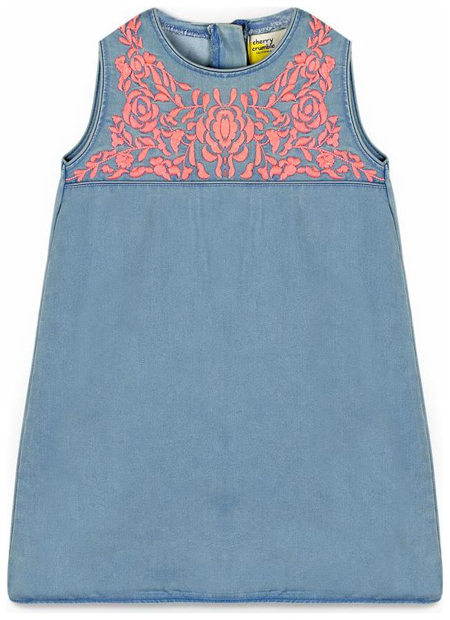 

Cherry Crumble Embroidered Cotton Denim Dress