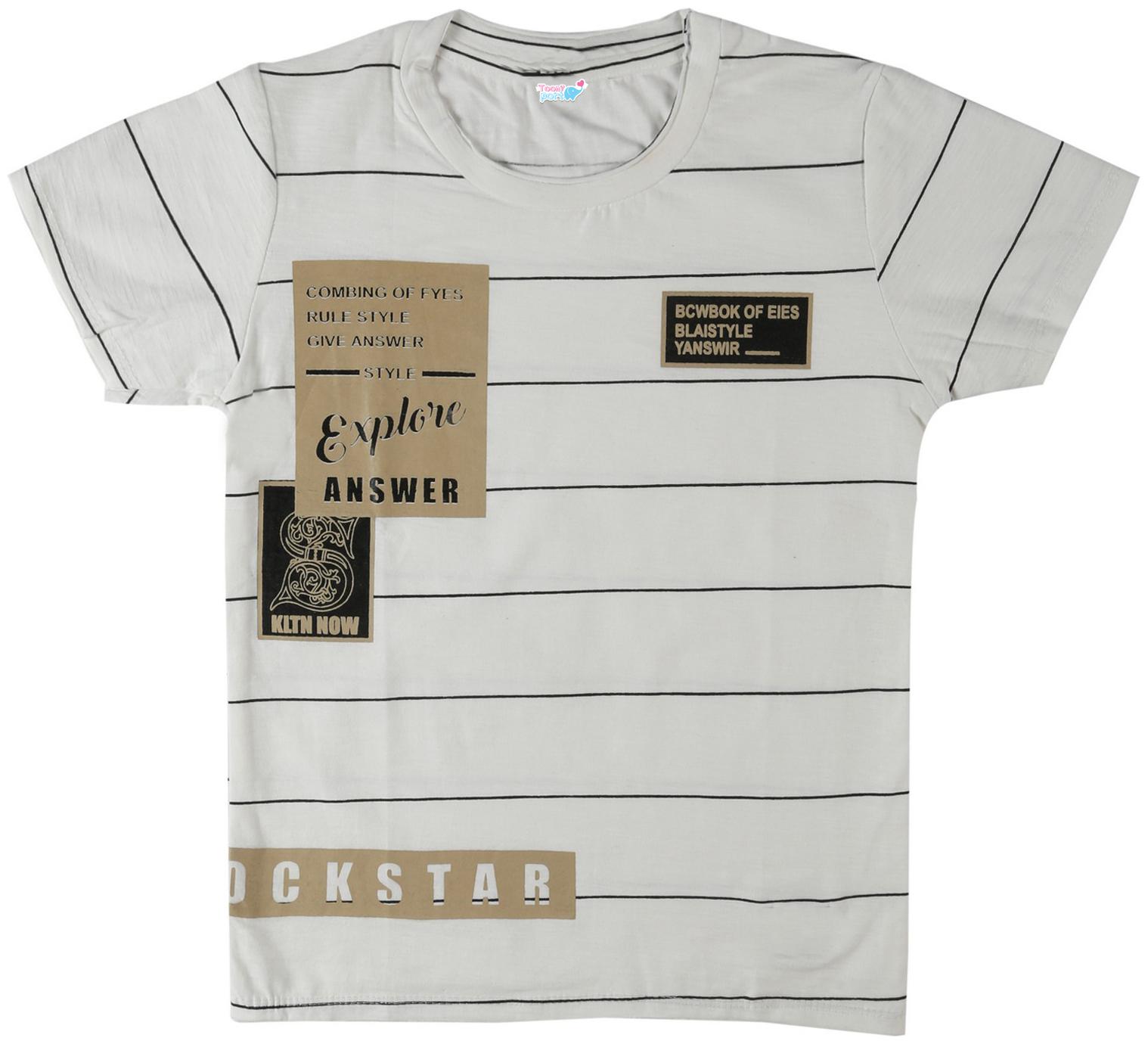 

TOONYPORT Cotton Striped T shirt for Baby Boy - White
