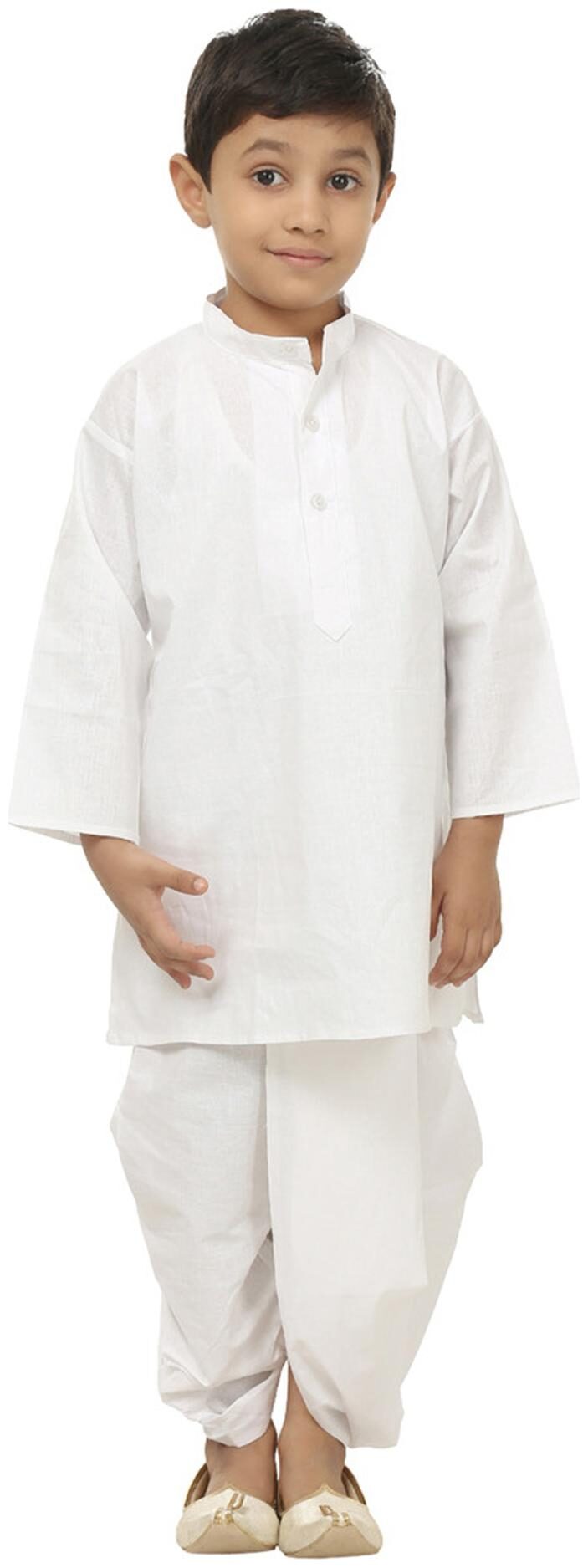 

Fanzi Boy Cotton Solid Dhoti kurta - White