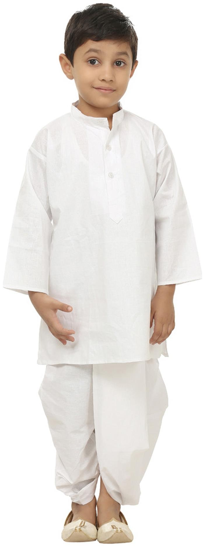 

Fanzi Boy Cotton Solid Dhoti kurta - White