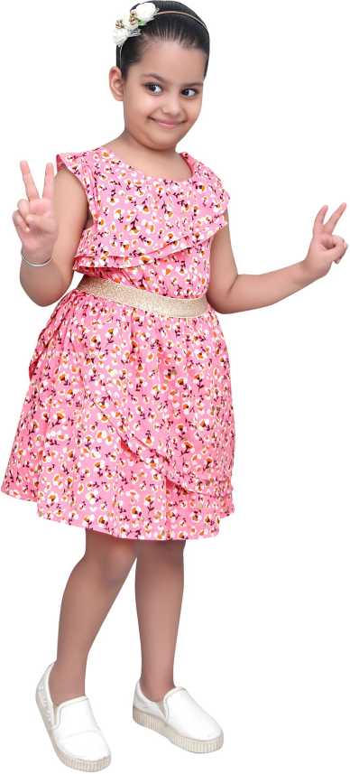 

Fatfish Pink Polyester Short Sleeves Midi Princess Frock ( Pack of 1 )