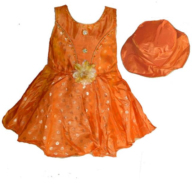 Faynci Girls Orange Knee Length Party Dress with Matching CAP