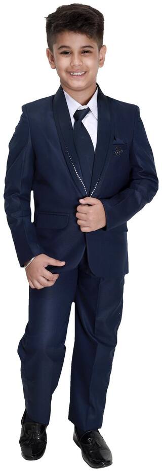 Fourfolds 4 Piece Coat Suit with Shirt Pant Tie and Blazer for Boys (FS2B;Blue;11)