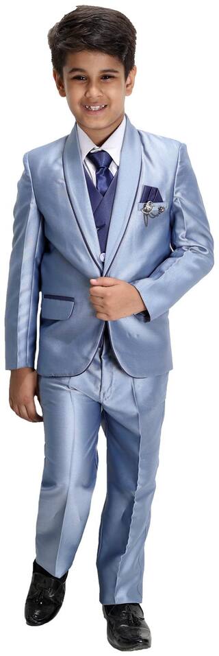 Fourfolds 5 Piece Coat Suit with Shirt Pant Blazer Waistcoat & Tie for Kids & Boys(FS133;DARKBLUE;10)