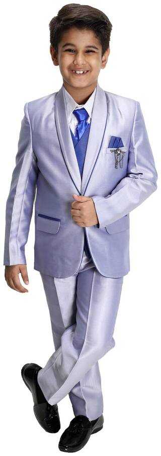 Fourfolds 5 Piece Coat Suit with Shirt Pant Blazer Waistcoat & Tie for Kids & Boys(FS133;LIGHTBLUE;13)