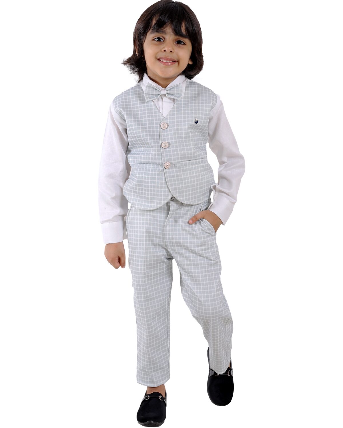 

FOURFOLDS Cotton blend Checked Top Bottom Set - Grey