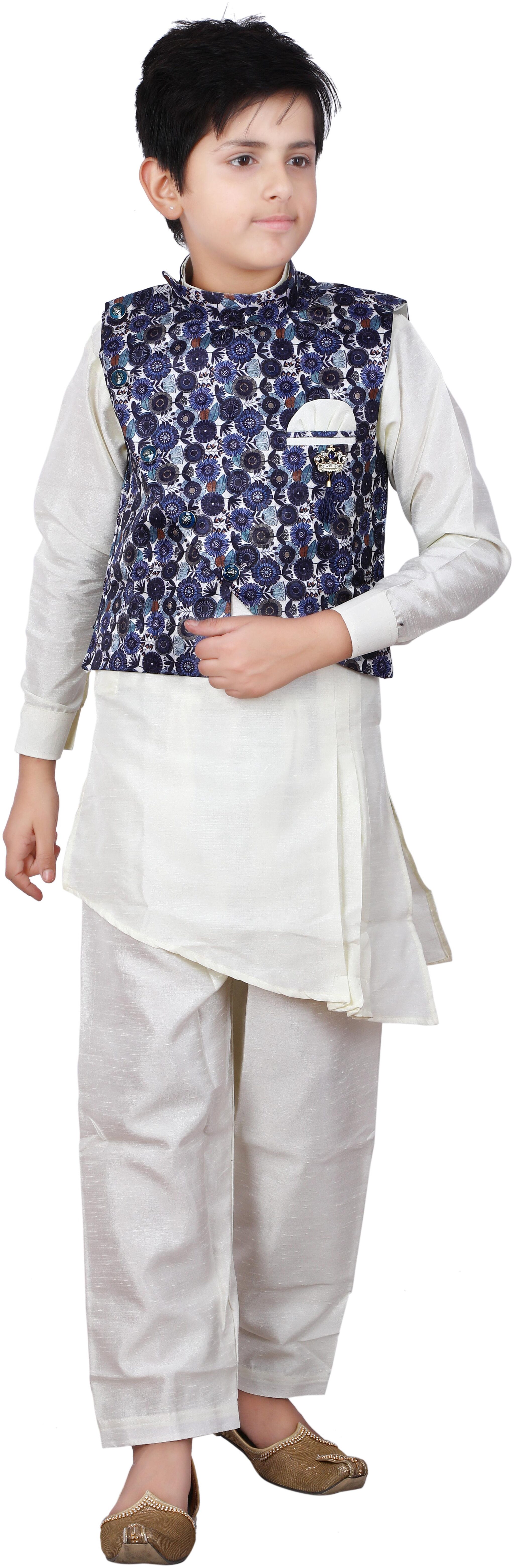 

FOURFOLDS Boy Cotton blend Embellished Kurta pyjama set - Multi