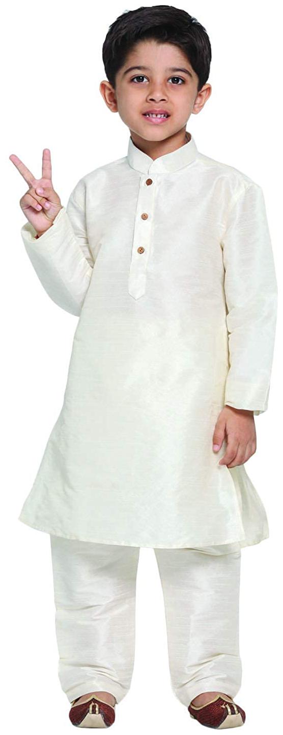 

FOURFOLDS Boy Cotton blend Solid Kurta pyjama set - Cream