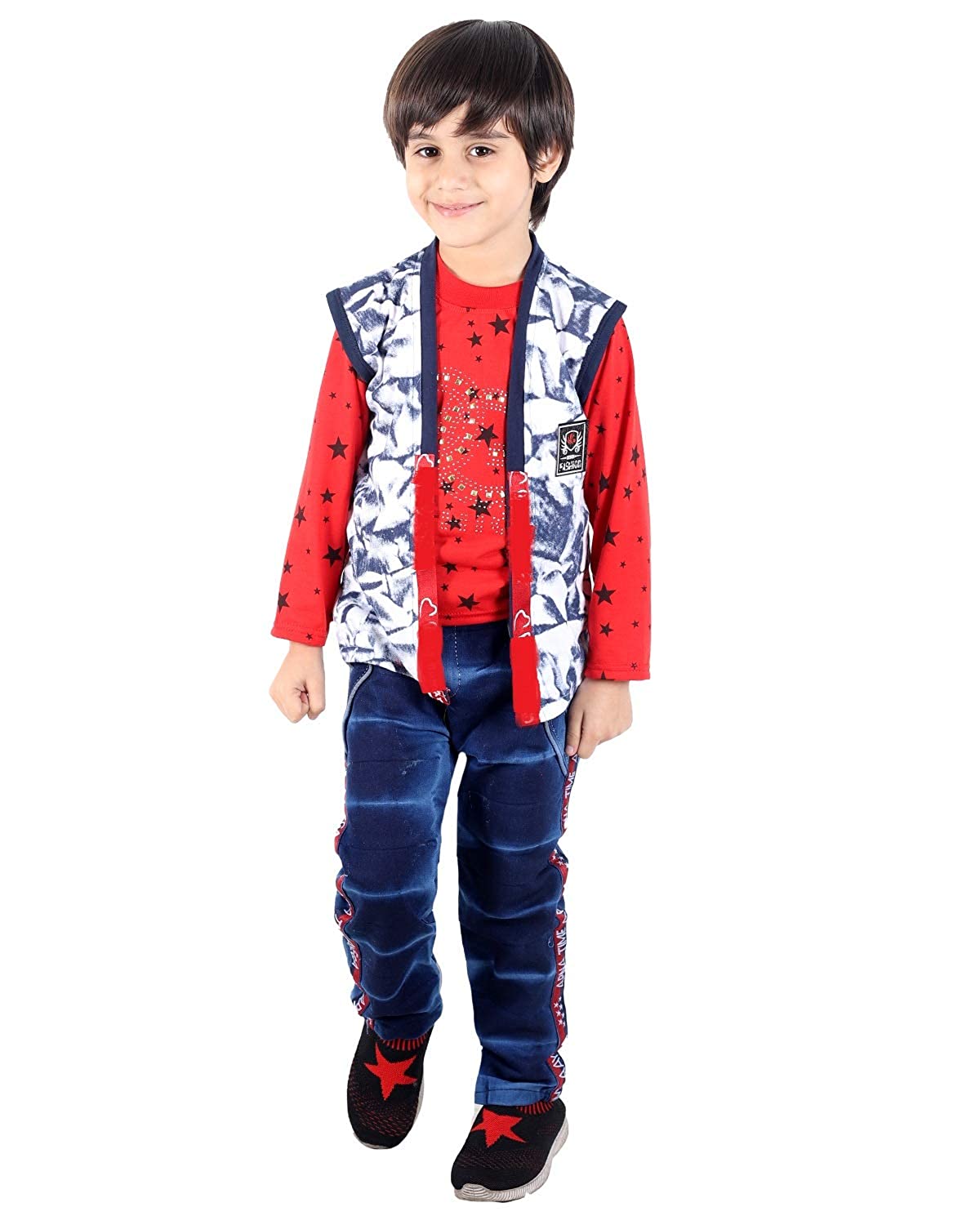

FOURFOLDS Cotton blend Self design Top Bottom Set - Red Blue