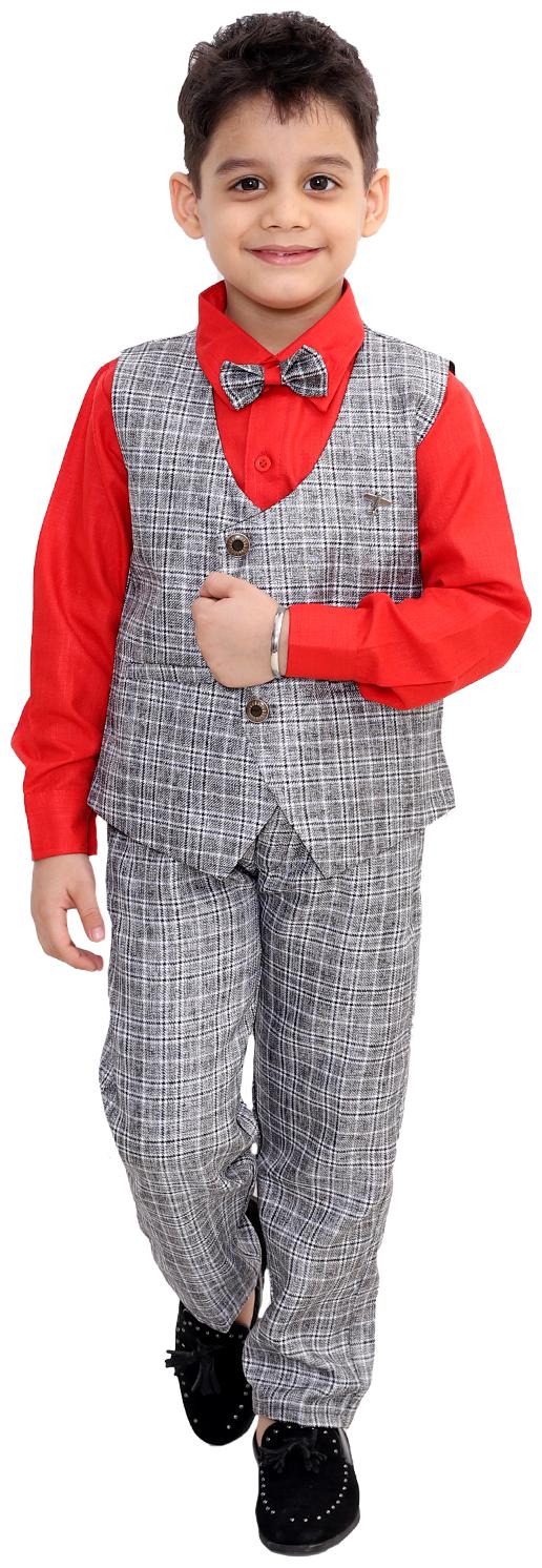 

Fourfolds Ethnic Wear 3 Piece Suit Set with Shirt Trousers and Waistcoat for Kids and Boys FC035