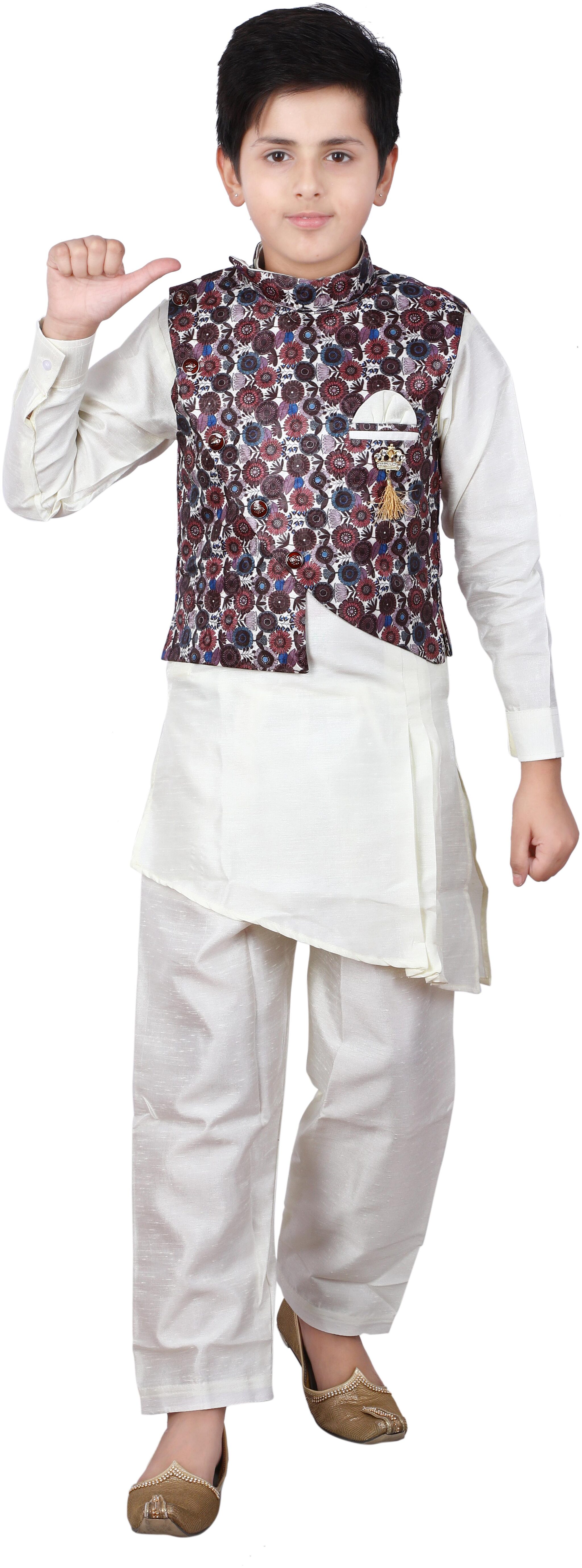 

FOURFOLDS Boy Cotton blend Embellished Kurta pyjama set - Multi