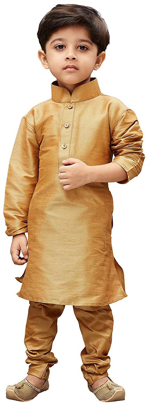 

FOURFOLDS Boy Cotton blend Solid Kurta pyjama set - Beige