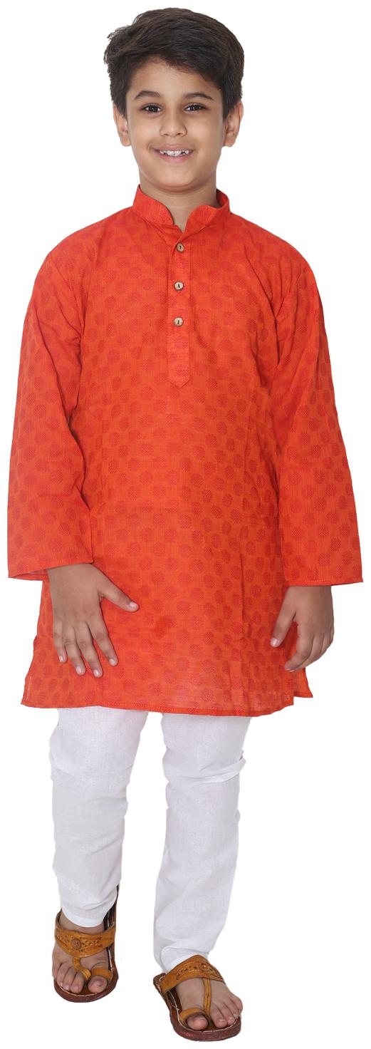 

FOURFOLDS Boy Cotton Self design Kurta pyjama set - Red White