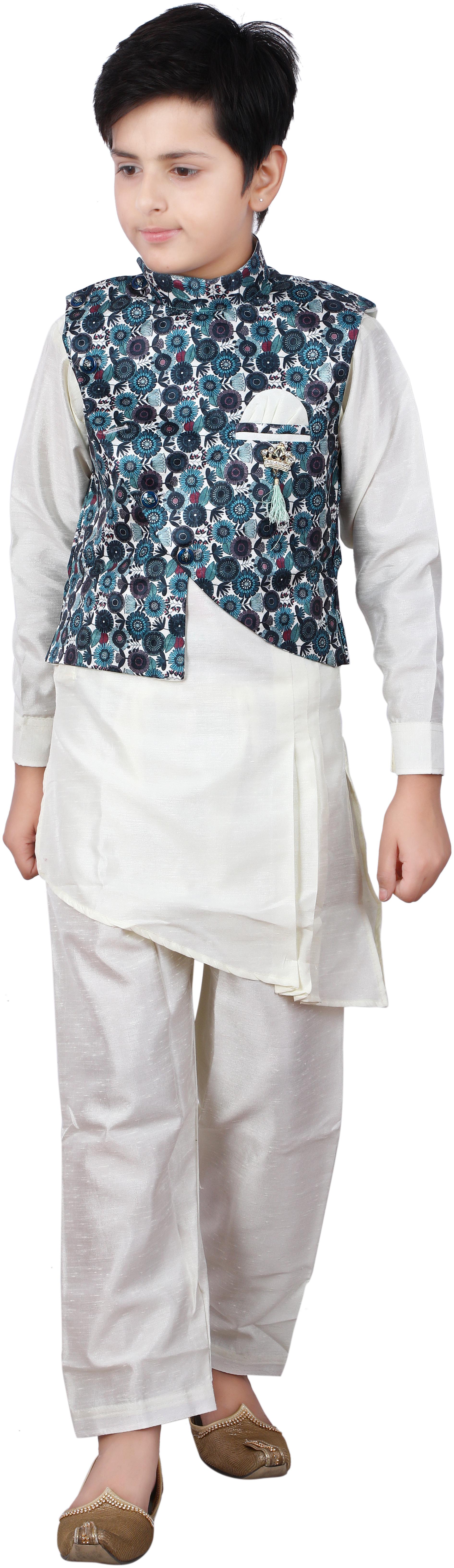 

FOURFOLDS Boy Cotton blend Embellished Kurta pyjama set - Multi