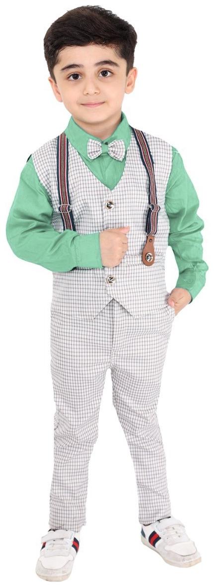 

FOURFOLDS Cotton blend Self design Top Bottom Set - Green Grey