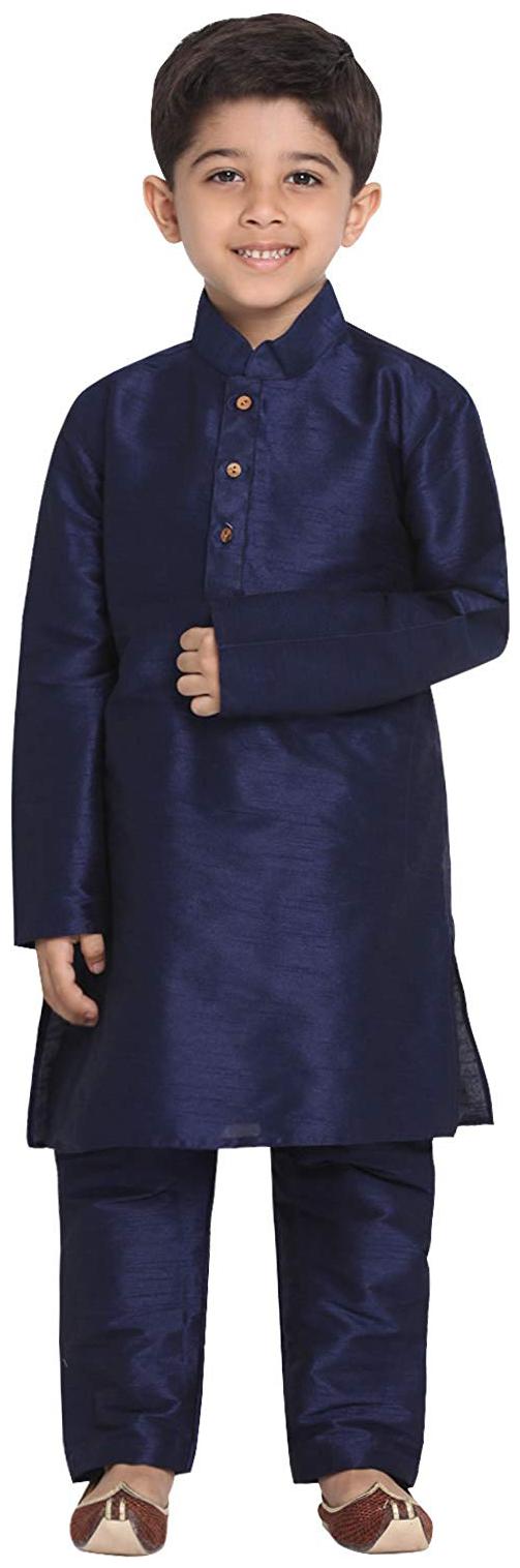 

FOURFOLDS Boy Cotton blend Solid Kurta pyjama set - Purple