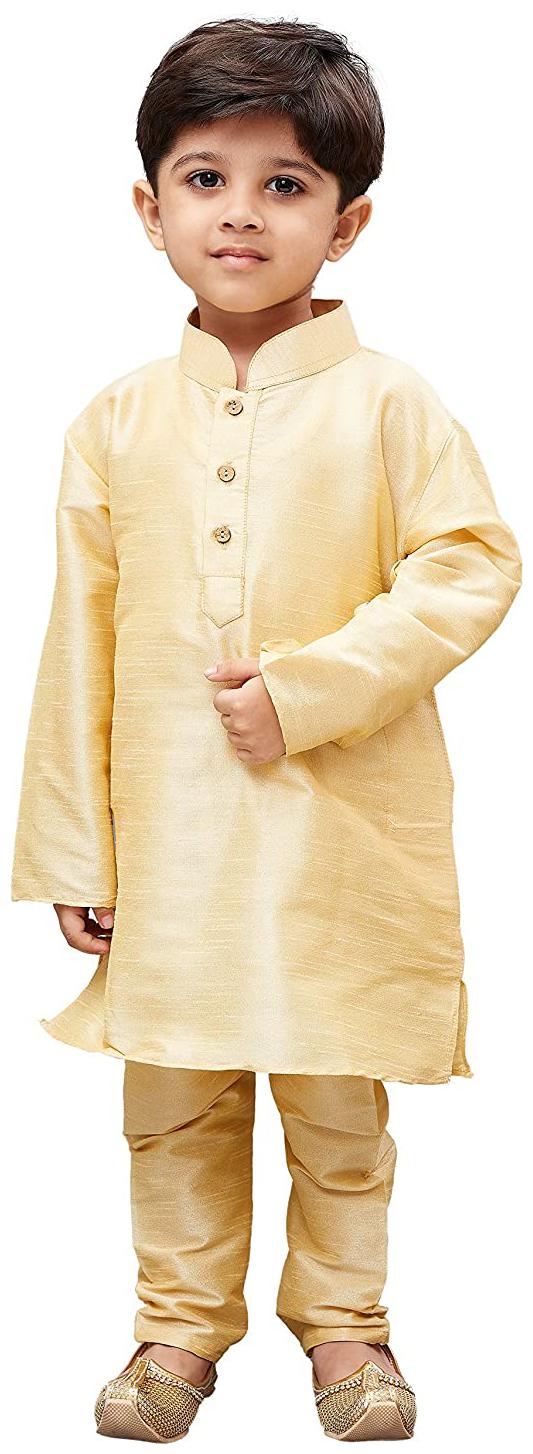 

FOURFOLDS Boy Cotton blend Solid Kurta pyjama set - Gold
