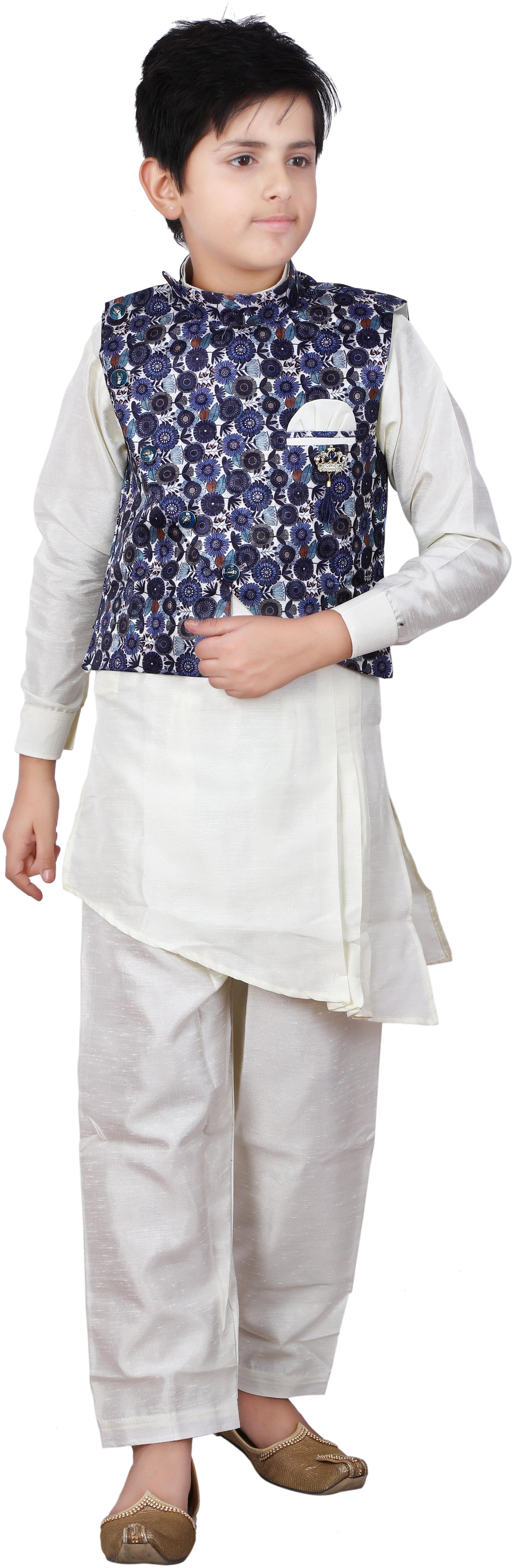 

FOURFOLDS Boy Cotton blend Embellished Kurta pyjama set - Multi