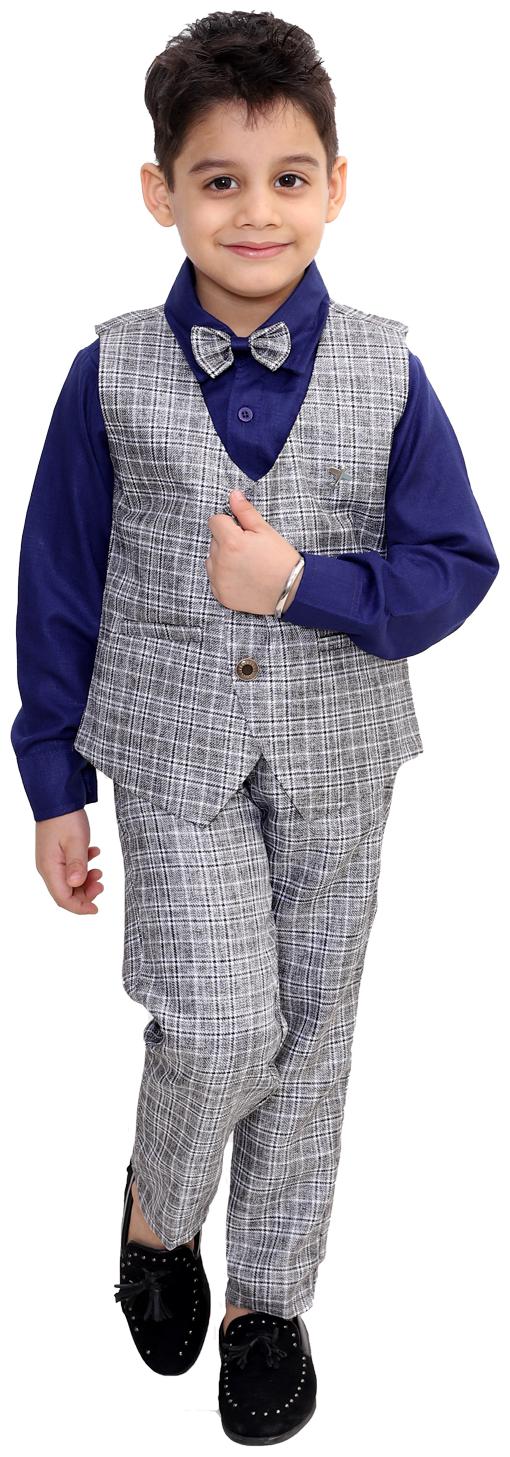 

Fourfolds Ethnic Wear 3 Piece Suit Set with Shirt Trousers and Waistcoat for Kids and Boys FC035